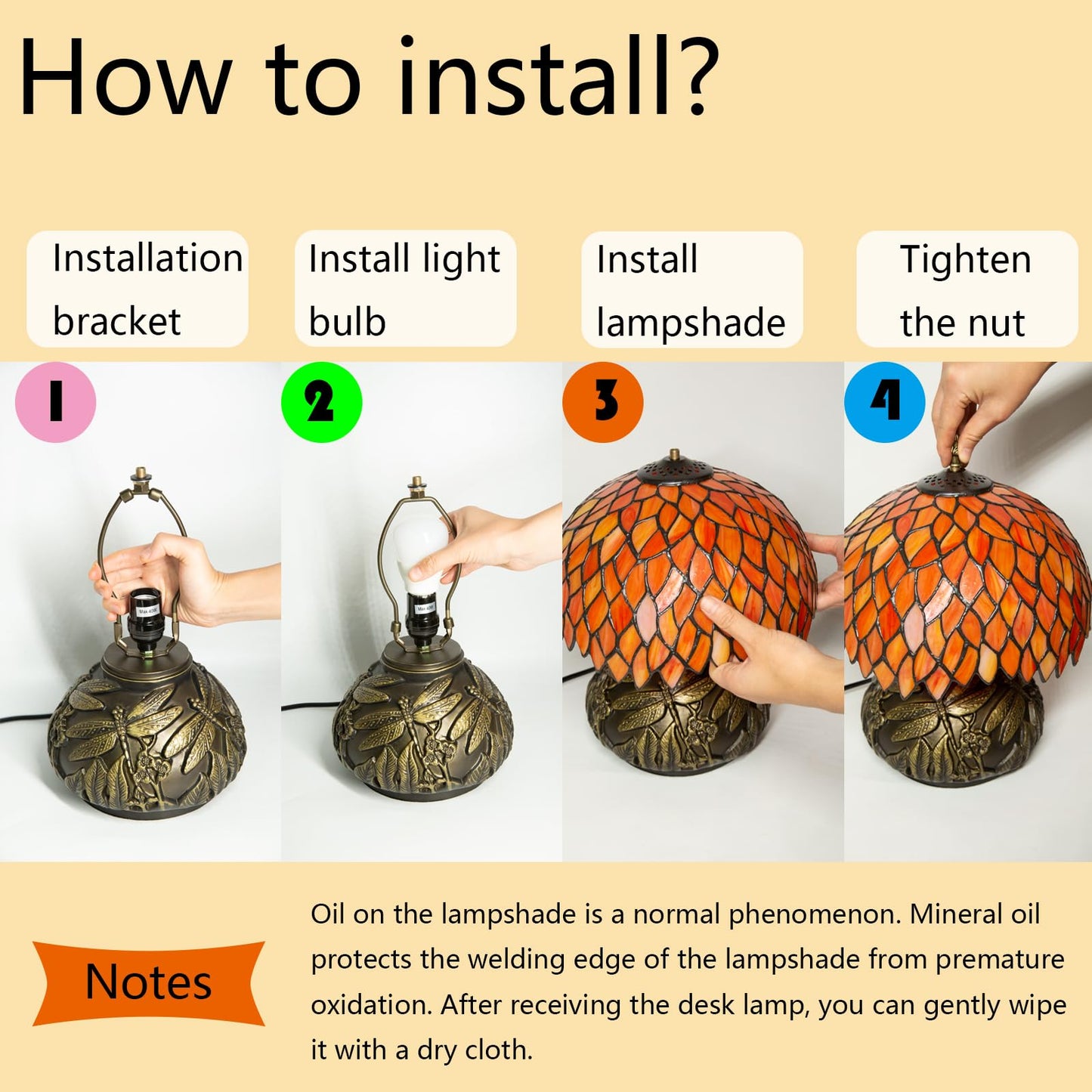 Ppbmocw Tiffany Table Lamp Orange Wisteria Style Stained Glass Lamp for Bedside,Bedroom,Living Room,12 Inch Small Vintage Mushroom Desk Lights Included E26 LED with Remote Control(Autumn Leaves)