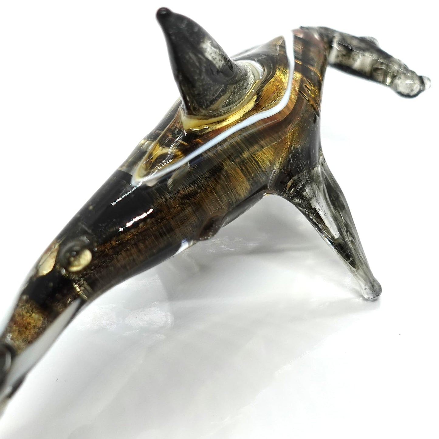 Sansukjai Hammer Shark Miniature Figurines Sea Animals Hand Painted Blown Glass Art Gold Trim Collectible Gift Decorate (Black Yellow)