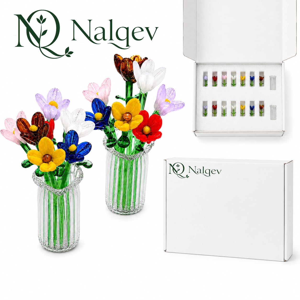 Nalqev Artificial Flowers and Vase,Glass Flower Vases for Bouquet