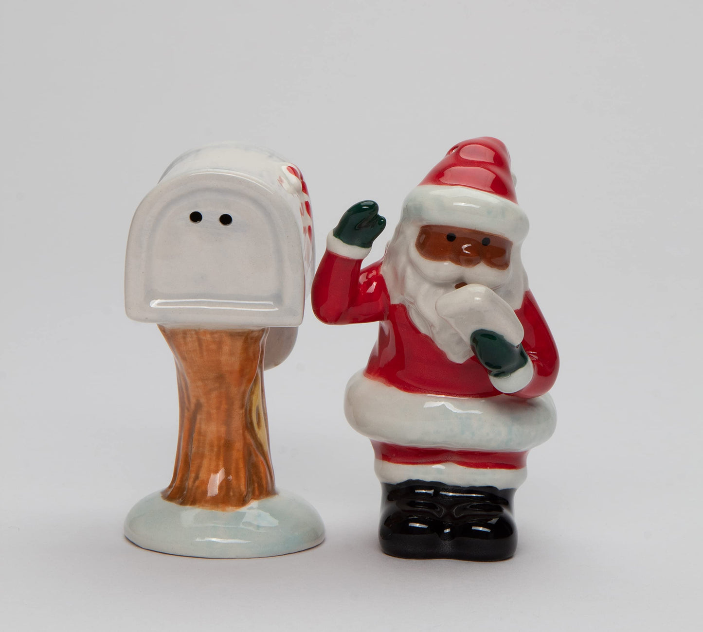 Fine Ceramic African American Black Christmas Santa Checking Mail Box Salt & Pepper Shakers Set, 3-1/2" H