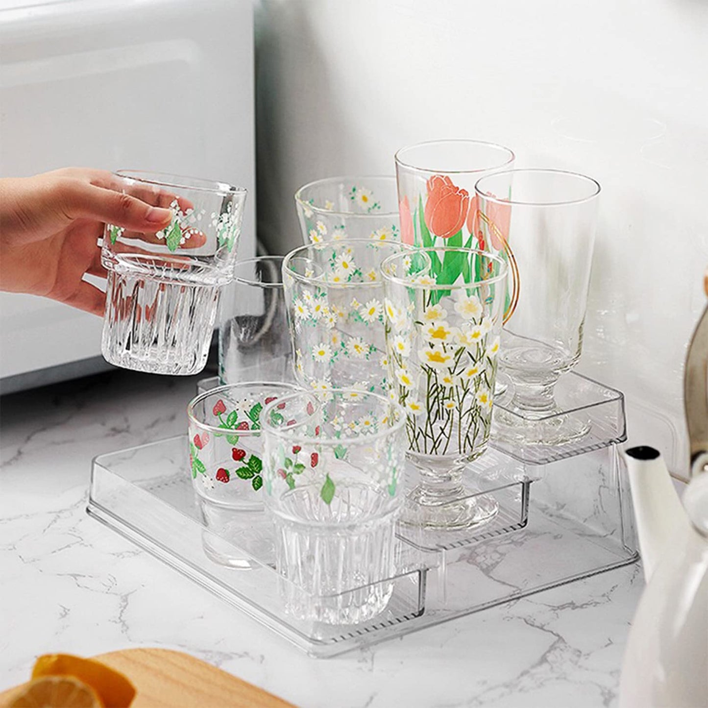 Zilphoba 2pcs Acrylic Rack, No Assembly Clear 3 Tier Condiment Bottle Shelf Vanity Organizer for Cabinet Kitchen Bathroom