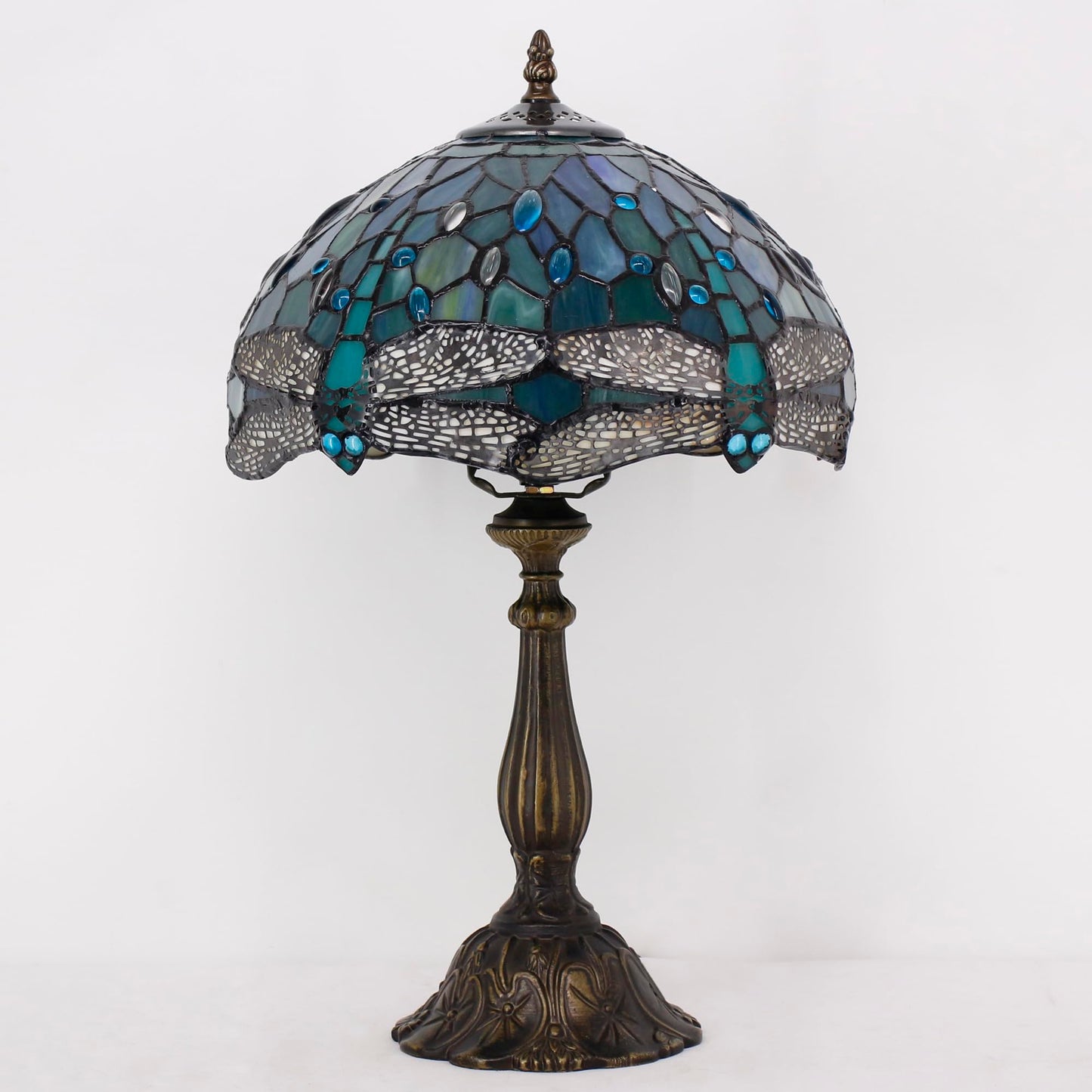 L-Juicwe Tiffany Lamp Touch Control Table Lamp Sea Blue Stained Glass Desk Lamp 12X12X19 Inches Dragonfly Style Reading Light