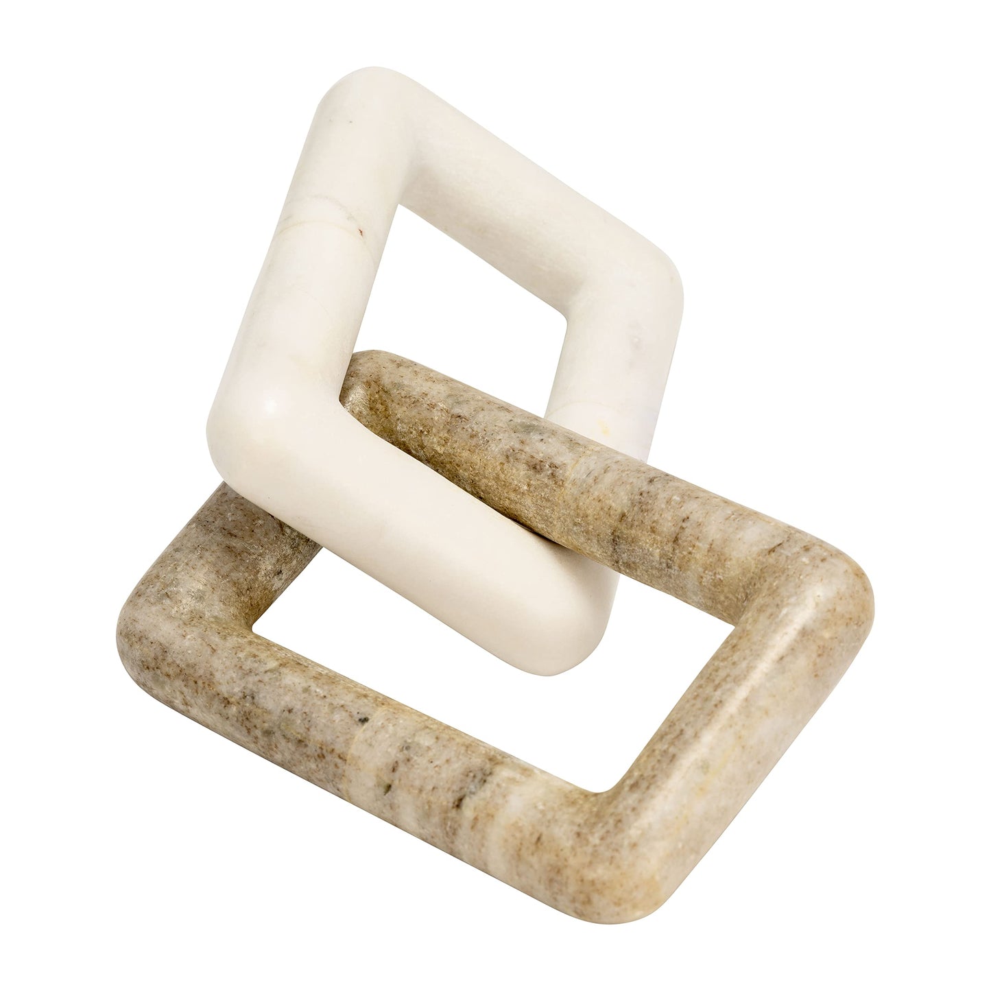 Rectangular Link Stone Marble Sculpture Figurine for Home and Bathroom - Decorative Object for Office and Room Decor - Display Ornament for Living Room, Shelf and Coffee Table Accent - 2", White