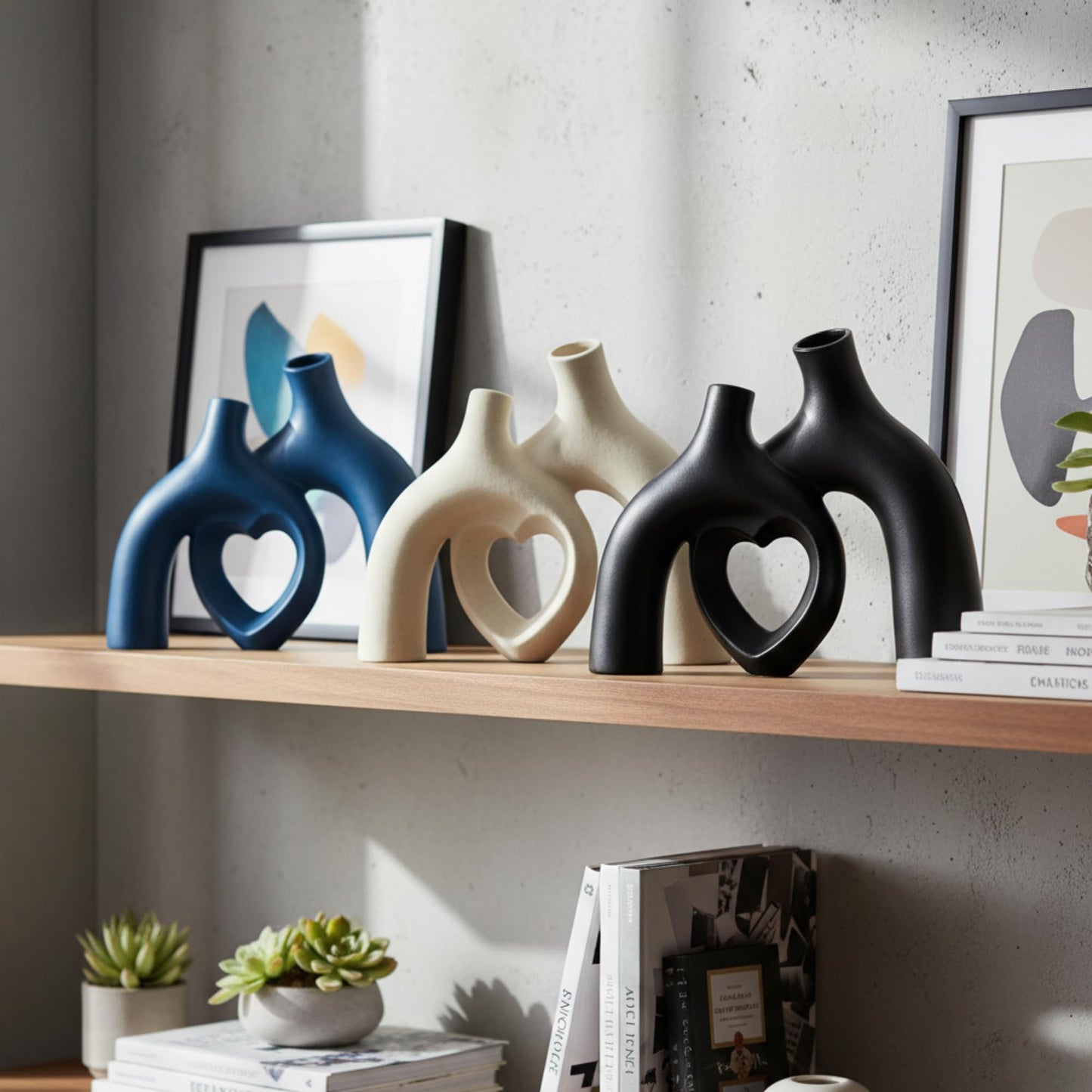 Lvases Matte Off White Abstract Heart Minimalist Modern Ceramic Decor Vase