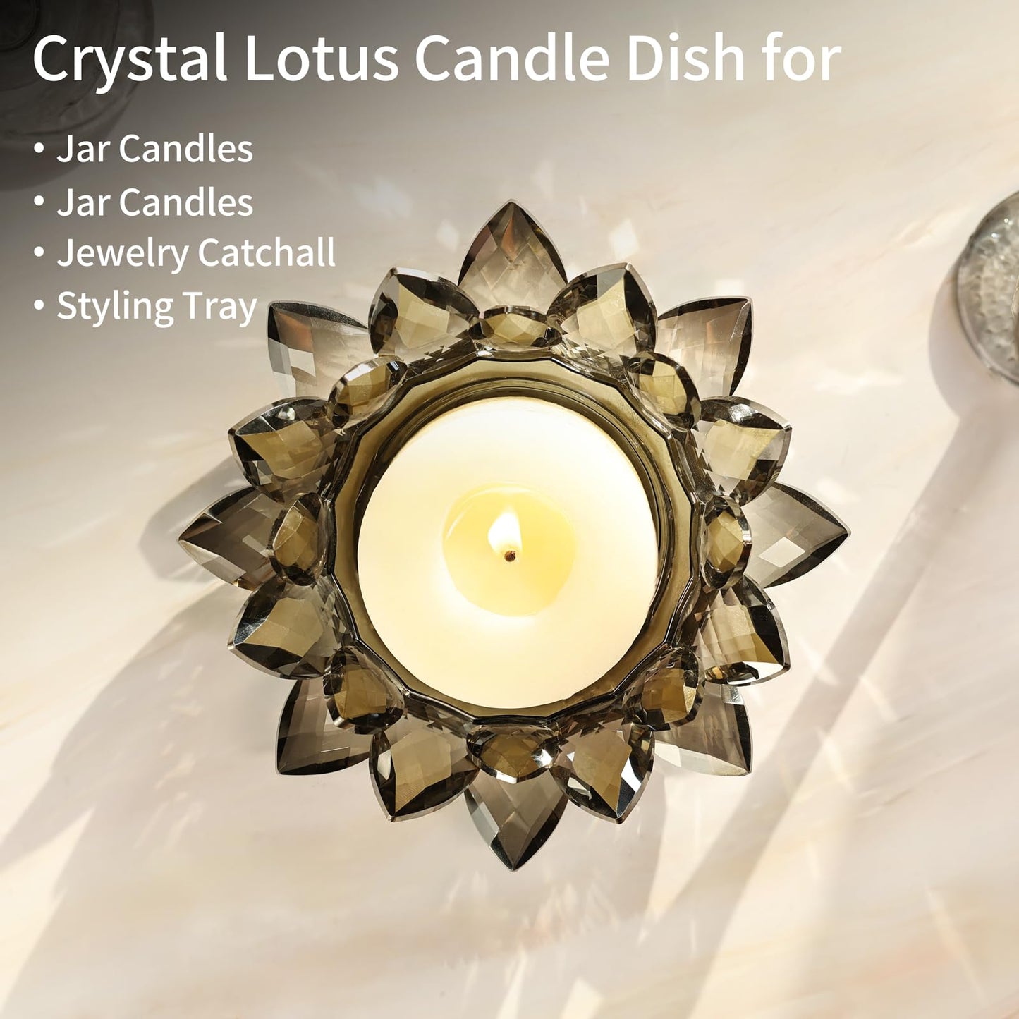 Crystal Lotus Candle Dish – Grey Decorative Tray for Candles & Diffusers