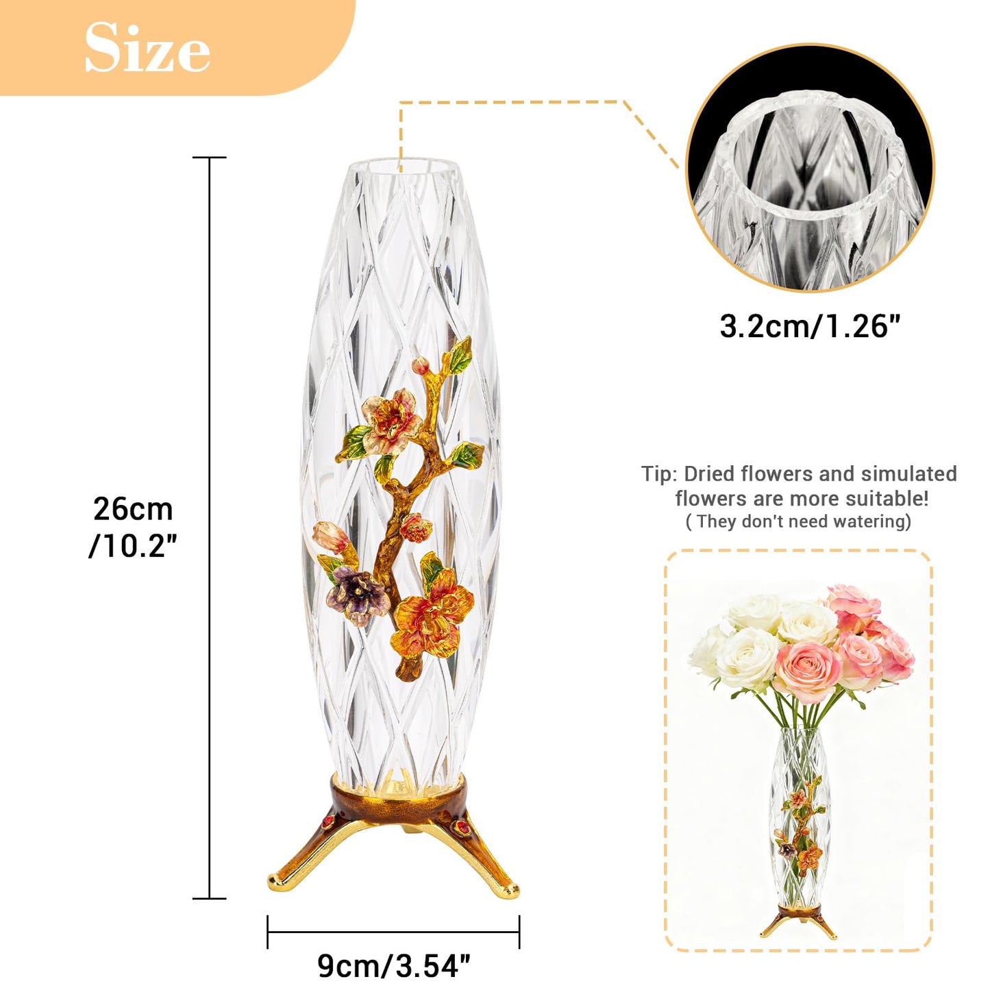 Handcrafted Enamel Crystal Glass Vase | 10-Inch Decorative Begonia Flower Vase for Home, Wedding, and Gift