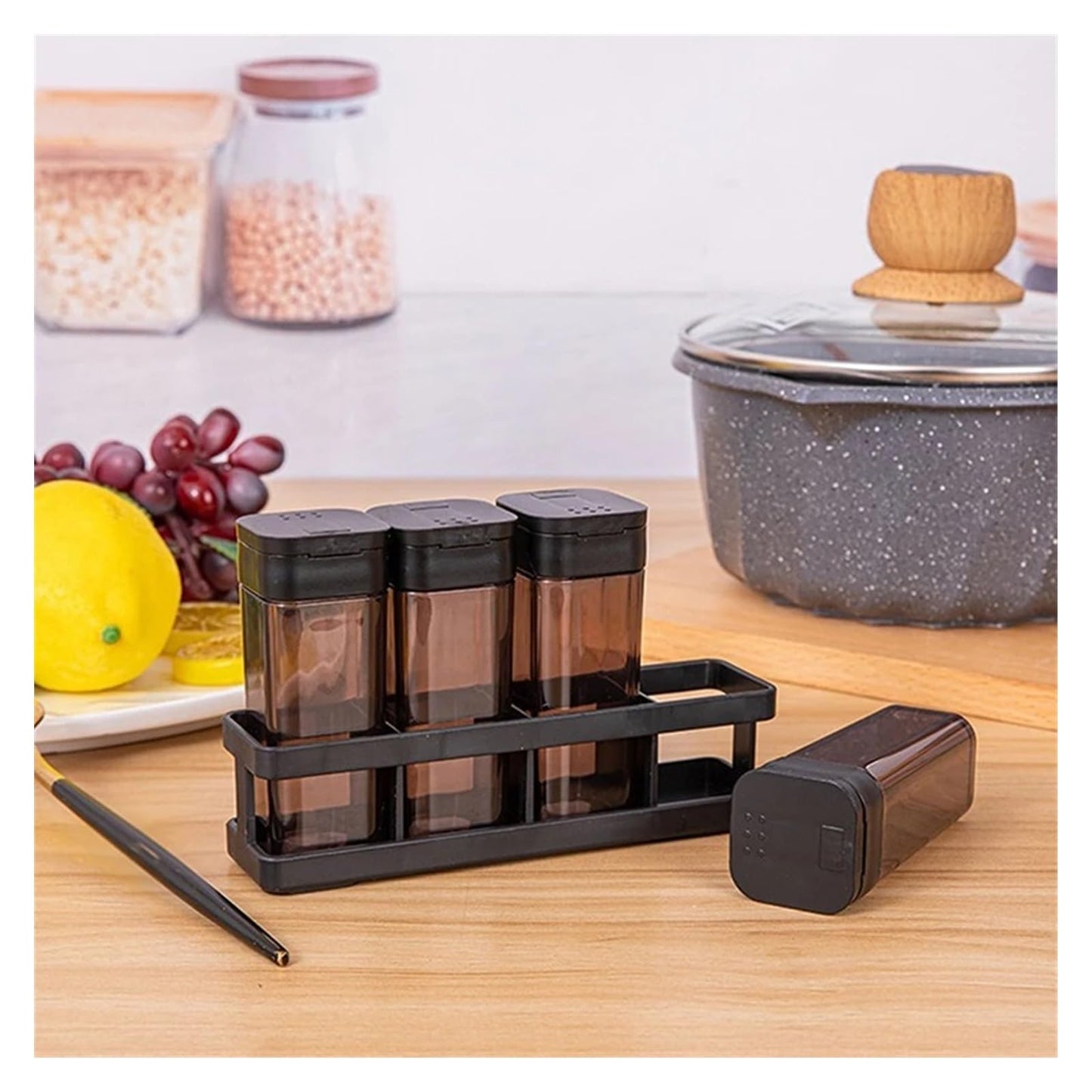 Four-Grid Barbecue Spice Bottle Household Set, Salt Pepper Jar Kitchen Sealed Seasoning Container Organizer(Coffee 4Pcs)