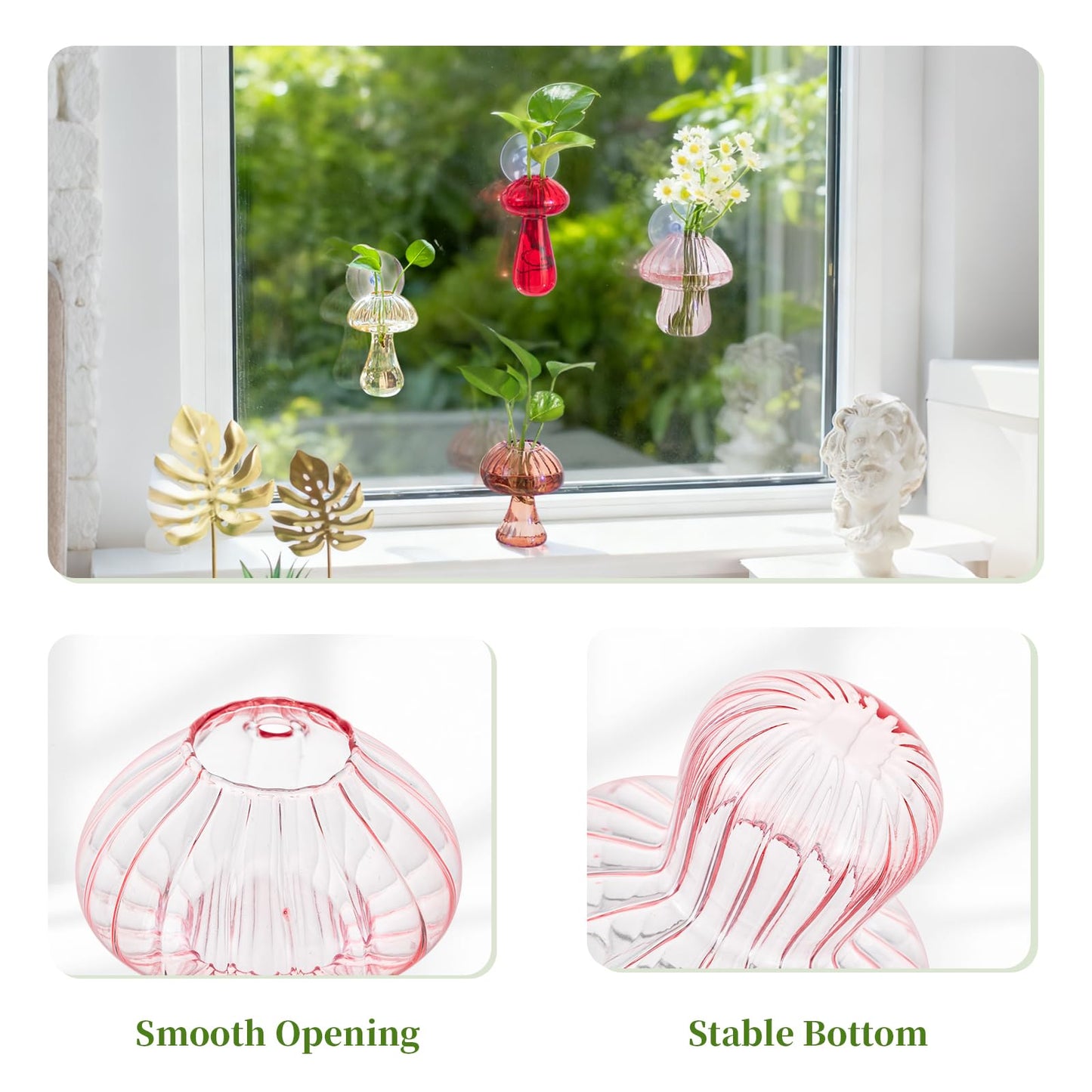 Glasseam Window Plant Propagation Stations: Glass Hanging Mushroom Vases