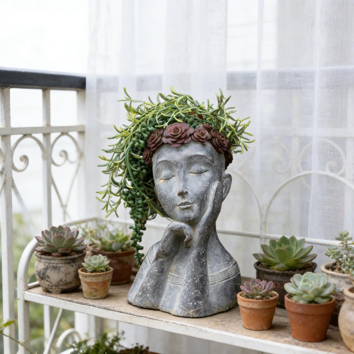 Newman House Studio Succulents Face Planters Pots Head - Flower Pot with Drainage Hole Face Head Large Garden Farmhouse Decor 9.4 x 7.2 x 13.9 inch