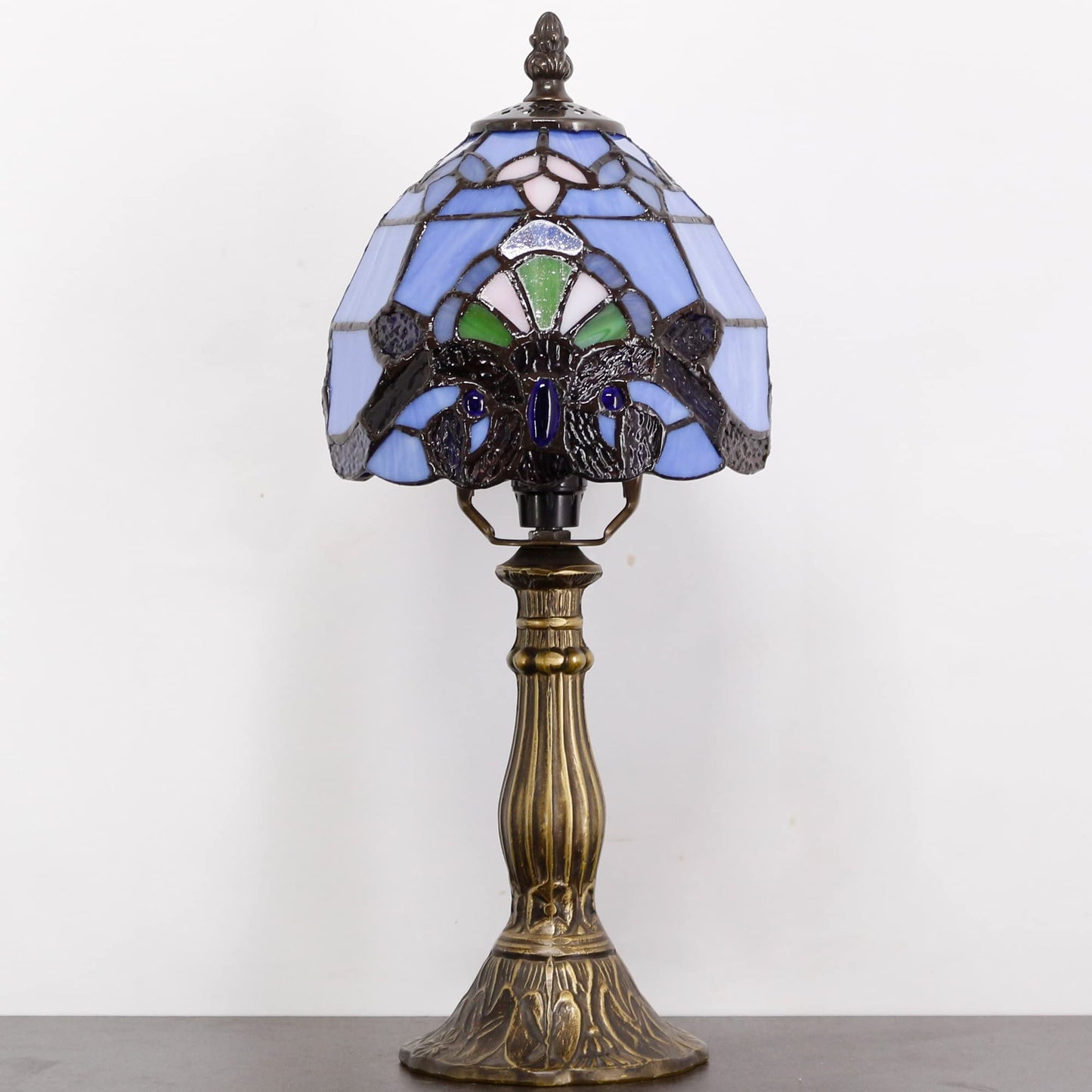 SYETL Small Tiffany Lamp Mini Accent Table Lamp Blue Purple Baroque Style