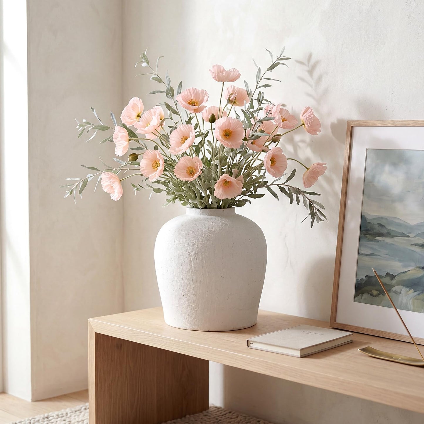 Jaxoriel Large White Ceramic Vase - 10.6 Inch Rustic Farmhouse Flower Vase for Home Decor, Minimalist Tall Vases for Living Room, Dining Room, Holiday & Weddings (White-Base 9.05'')