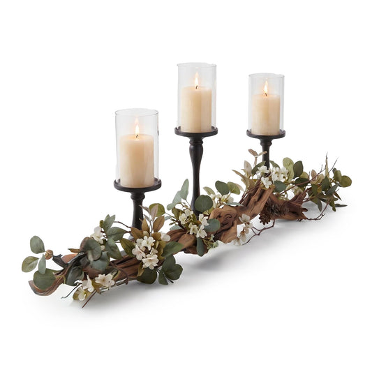 Eucalyptus Table Centerpiece with Candle Holders, Farmhouse Dining Table Decor, Rustic Greenery Centerpiece for Coffee Table, Mantle, Entryway, Wedding & Home Decor (Black)