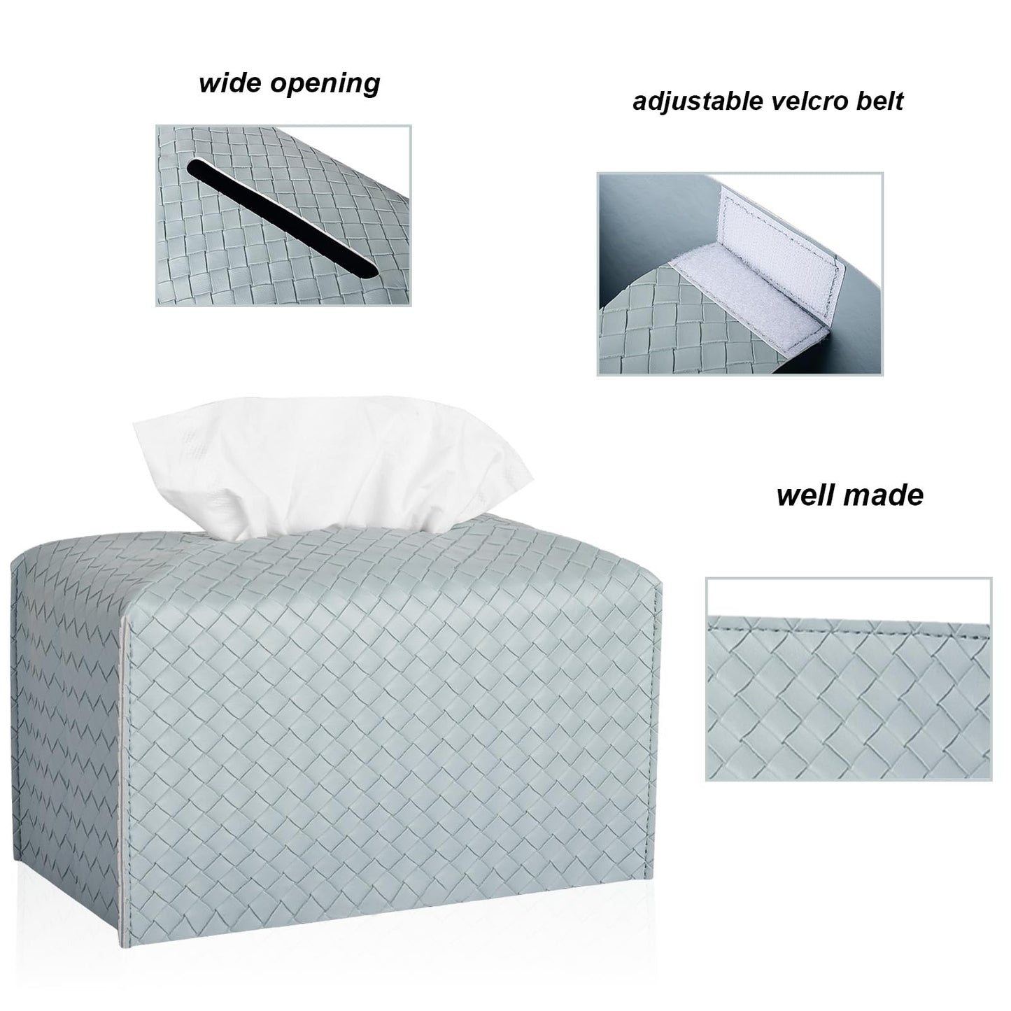Tissue Box Cover PU Leather Tissue Holder Square Facial Tissue Case Facial Paper Organizer Dispenser for Bathroom, Vanity Countertop, Tabletop, Car, Rectangle, PowderBlue
