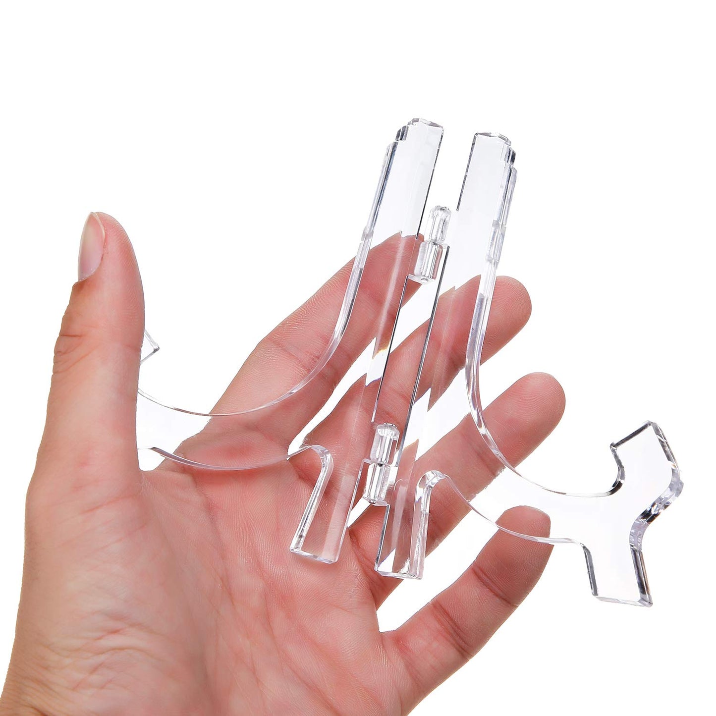 HESTYA 8 Pcs Clear Acrylic Easels Plate Stands Holders to Display Pictures or Other Items for Display Decoration (4.5 Inch)