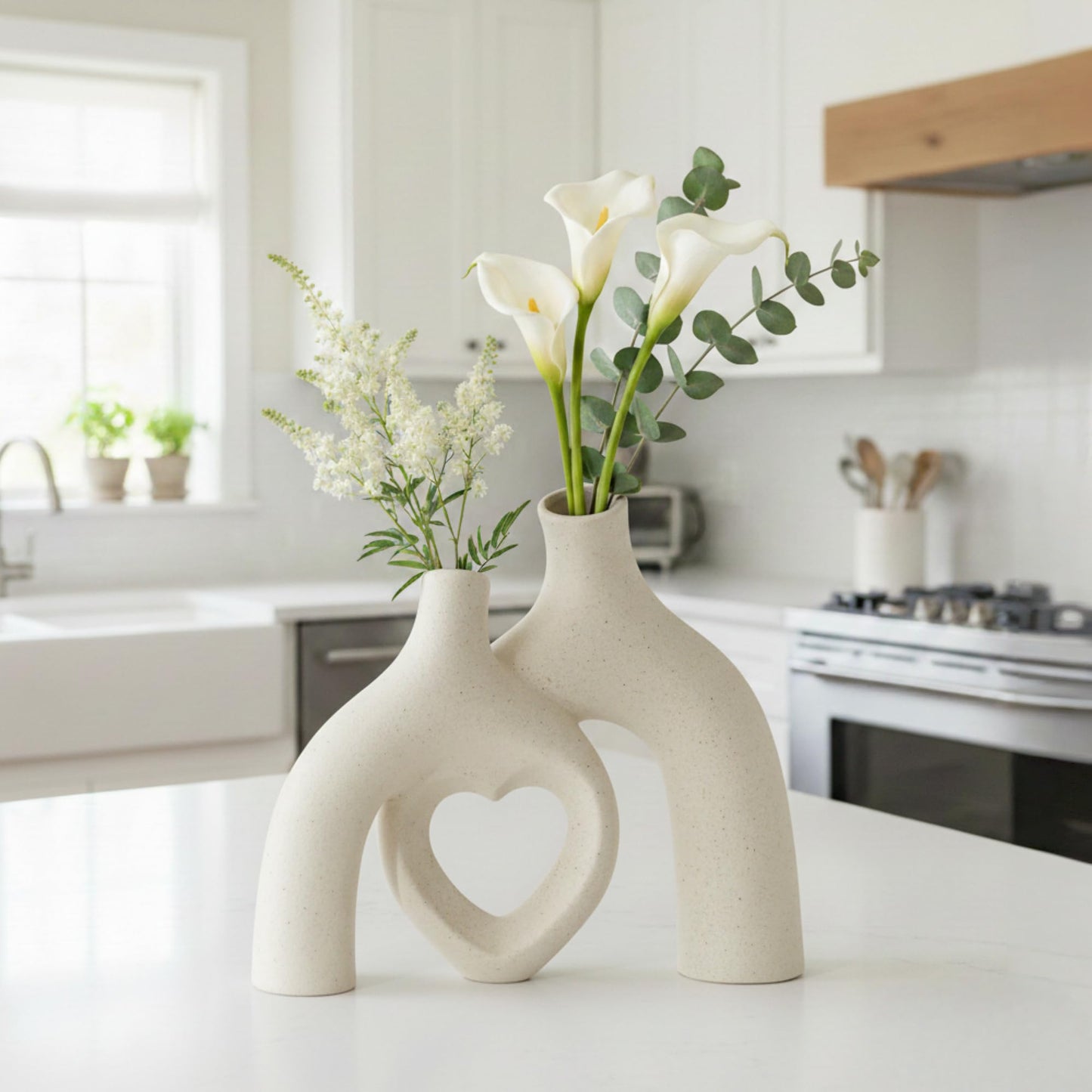 Lvases Matte Off White Abstract Heart Minimalist Modern Ceramic Decor Vase
