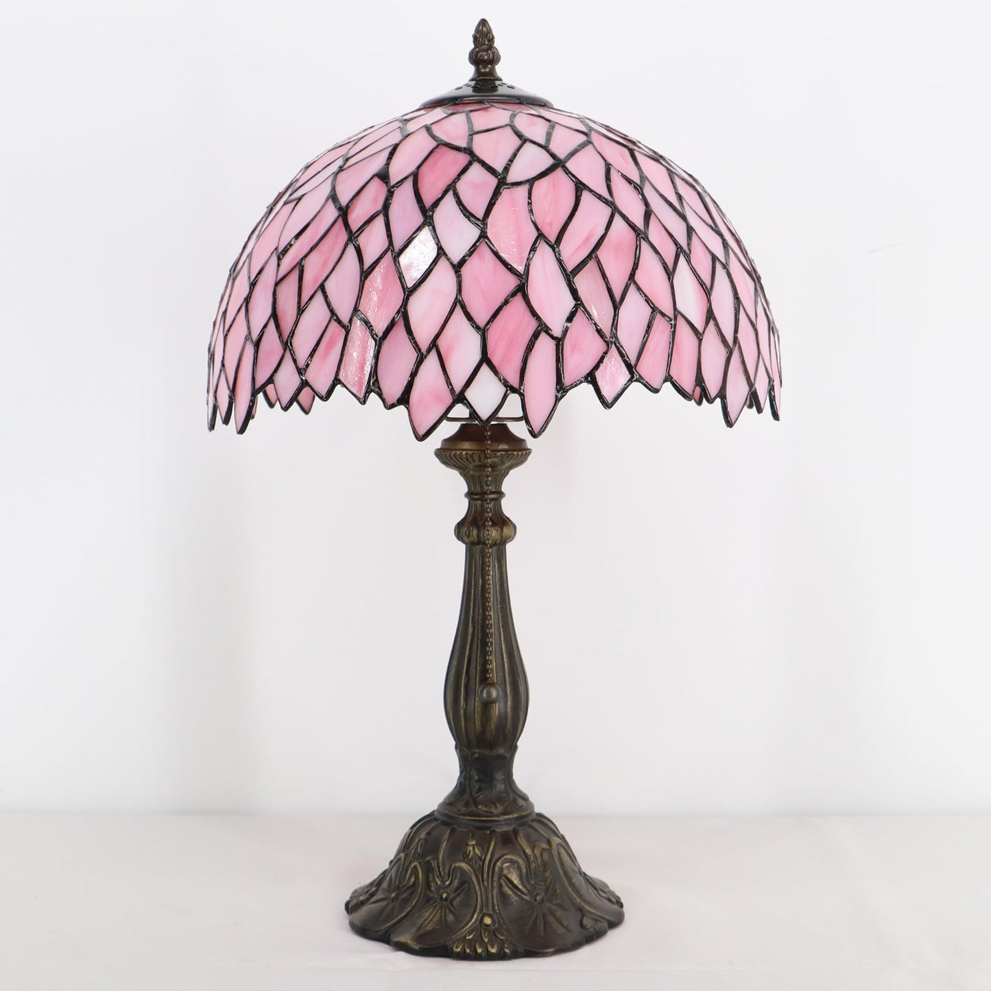 LXHCYOU Tiffany Lamp Stained Glass Table Lamp Bedside Reading Light W12H19 Inches (Pink Wisteria)