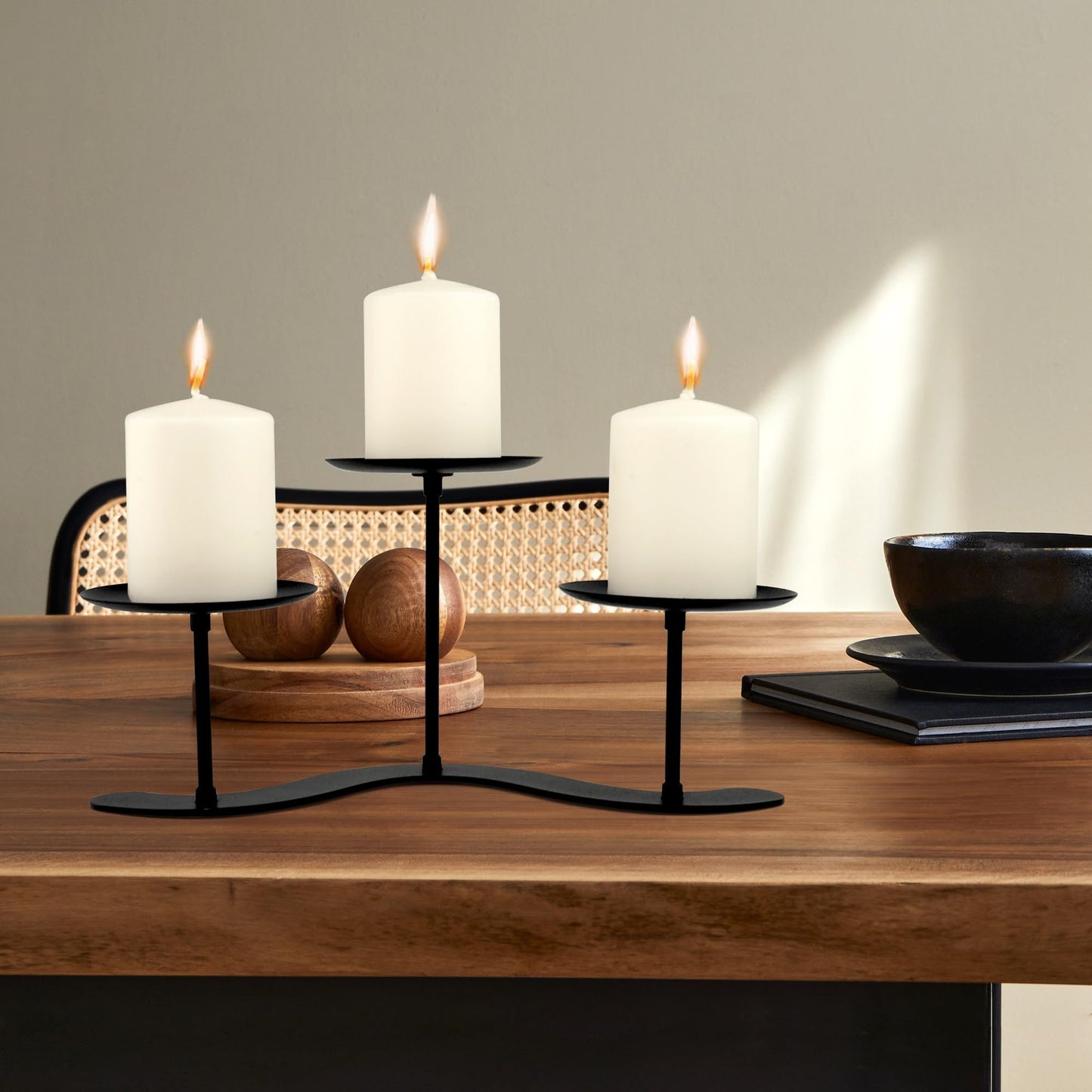 3-Arm Iron Candelabra Candle Holder -10 Inch Waved for Pillar Candles