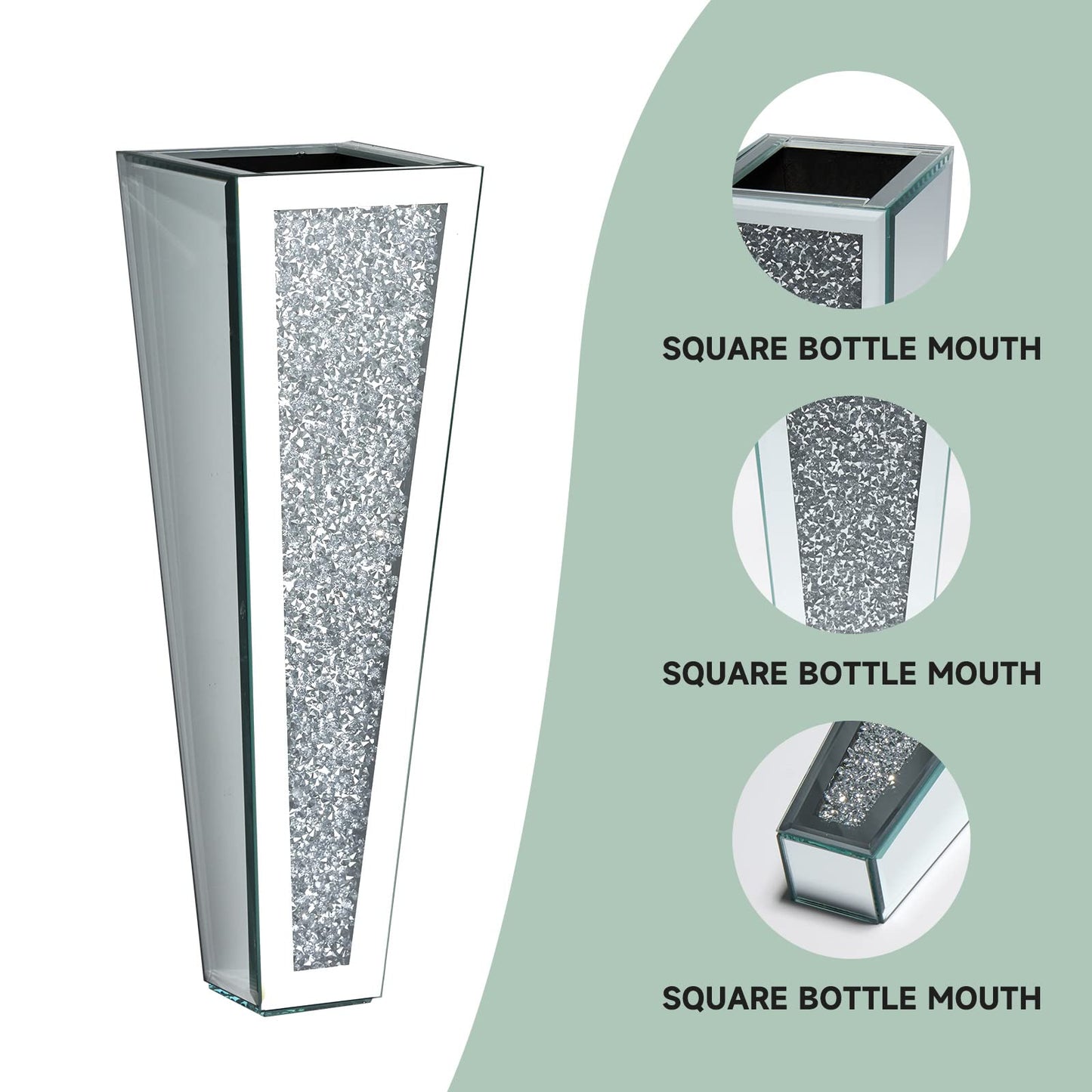 Crystal Wall Vase Hanging Flower-vase - Silver Crushed Diamond Mirrored Container Flower Vase Home Decor for Living Room, Dining Room, Bedroom, Set of 2 （11.2 Inch High） Wittolins