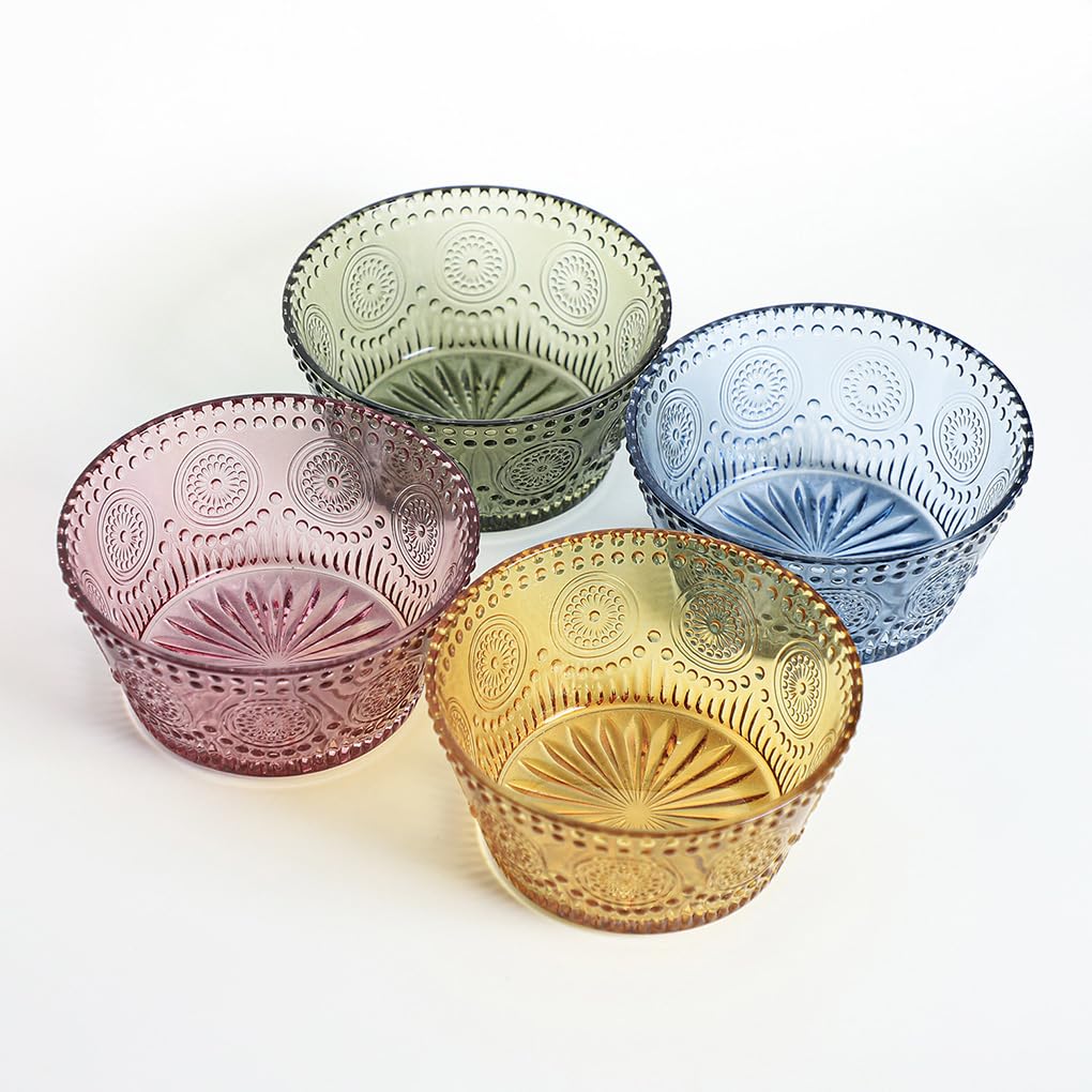 WAIT FLY Vintage Embossed Sunflower Glass Bowl Salad Bowl Serving Bowl for Dessert Snack Candy -Purple-4.5 Inch