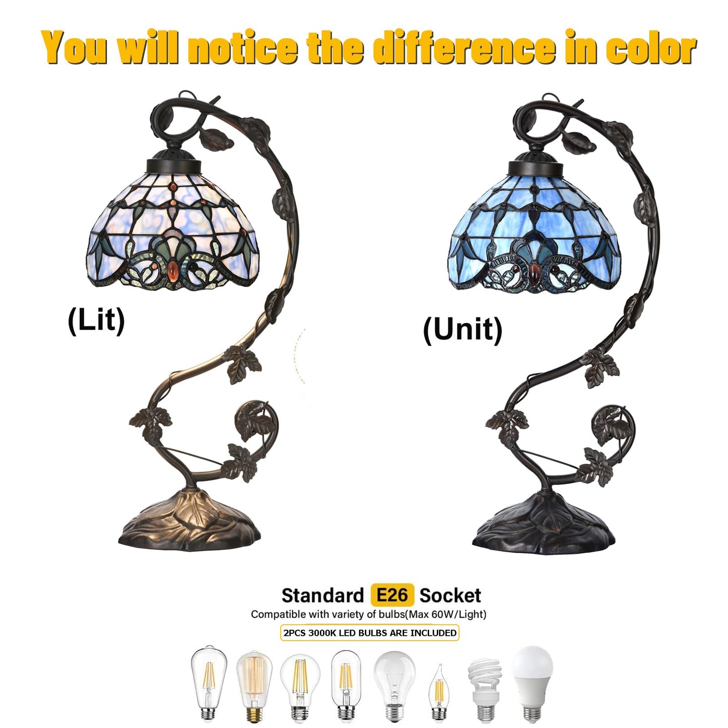 HomeBeauty TL0025 Tiffany Style Baroque Table Lamp-Stained Glass & Vine - Design for Bedroom Living Room, W 10 X H 20.5 Inches Overall, LED Bulb Included (Baroque)