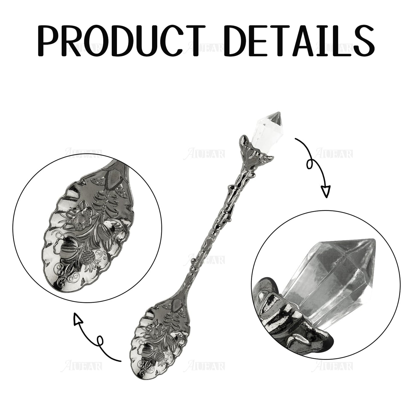 AUEAR, Retro Crystal Antique Alloy Spoon Coffee Tea Dessert Mini Ice Cream Decorative Spoons Set for Home Office (10 Pack)