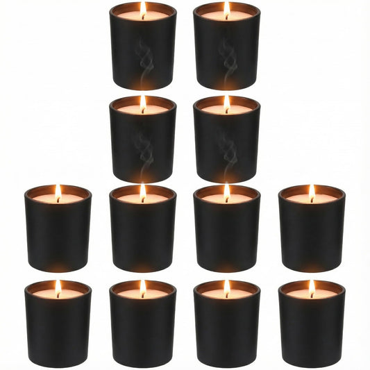 BESTOYARD 12Pcs Frosted Black Glass Votive Candle Holders, Modern Tea Light Holders for Table Centerpieces, Home Decor, Wedding & Party - Christmas Decorative Set