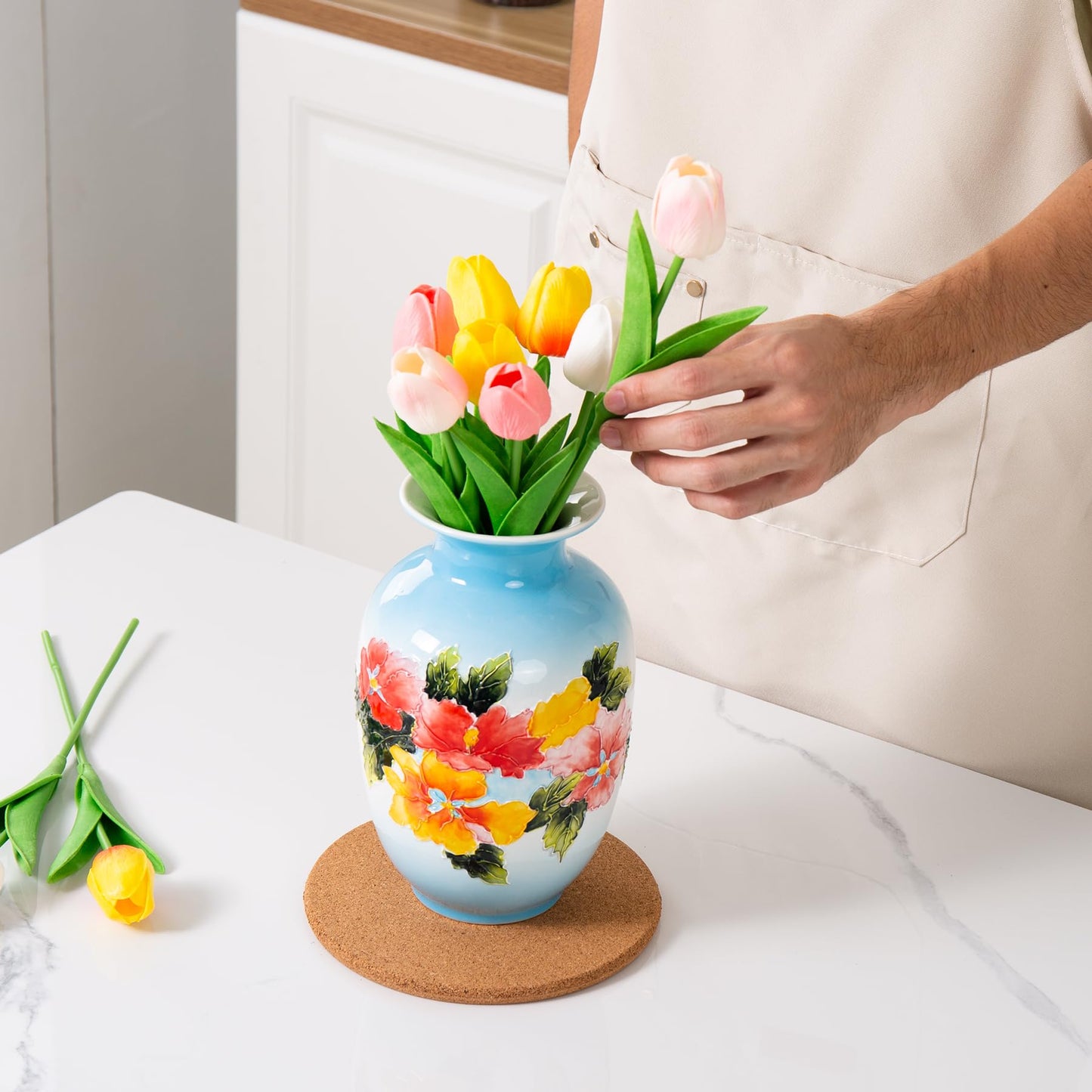 Magclay Ceramic Vase for Home Decor, Hand Painted Modern Vase Decor, Home Decorative Vase, Blue