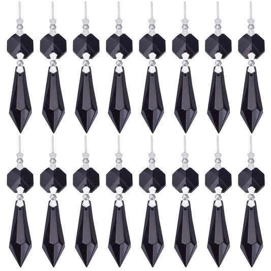 20pcs Crystals Prisms Glass Tip Beads Black Chandelier Icicle Drops Hanging Crystal Replacements Pendants for DIY Craft Jewelry Ornament Wedding Christmas Lamp Decoration, 35 mm