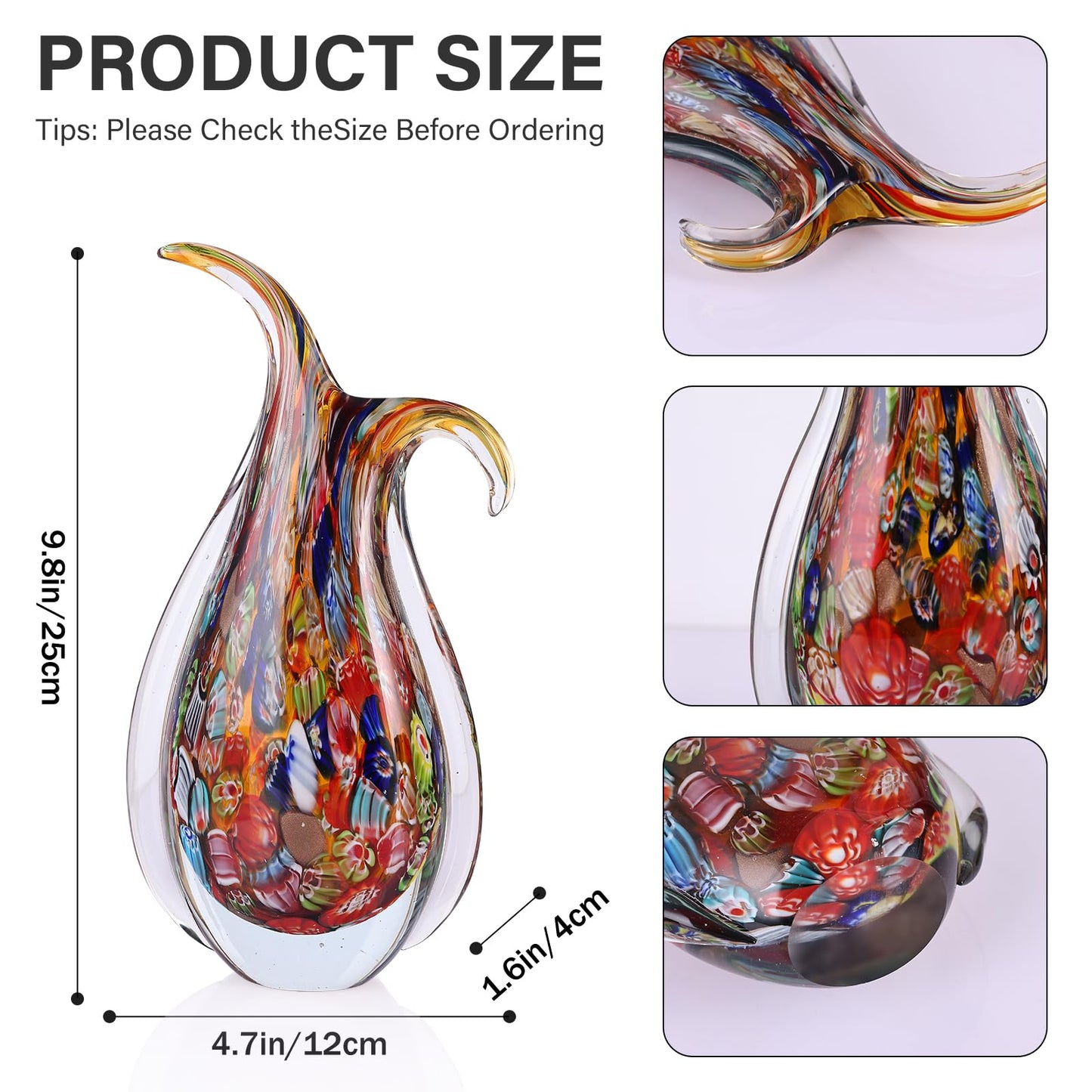 Hand Blown Glass Vase – Oval Decorative Art Glass for Centerpieces, Murano Inspired Decor for Dining Room, Entryway Table, or Shelf, Handmade Glass Vase for Home Display (Teal)