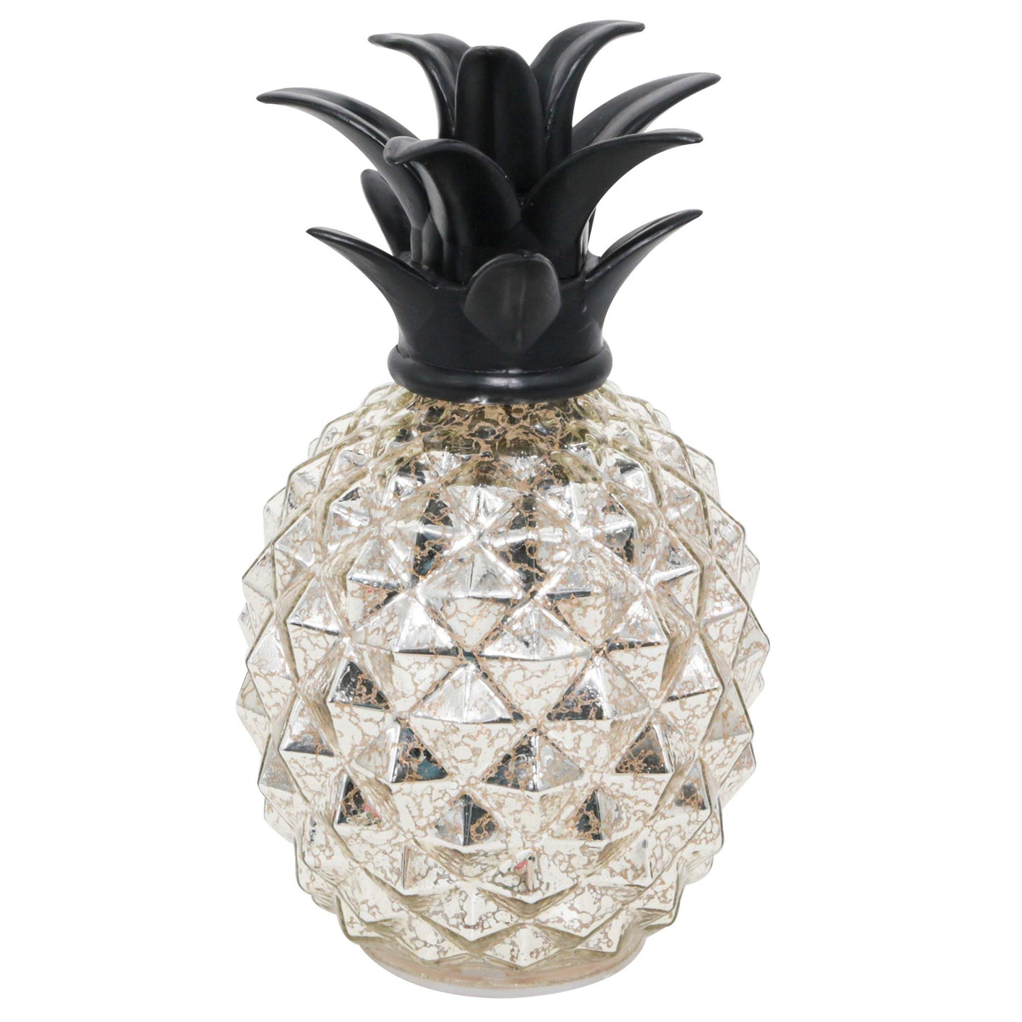 Romingo Mercury Glass Pineapple Lamp 9 Inch Batteries Operated Night Light with Timer for Living Bed Room, Women's Gift for Wife Girl Friend Silver