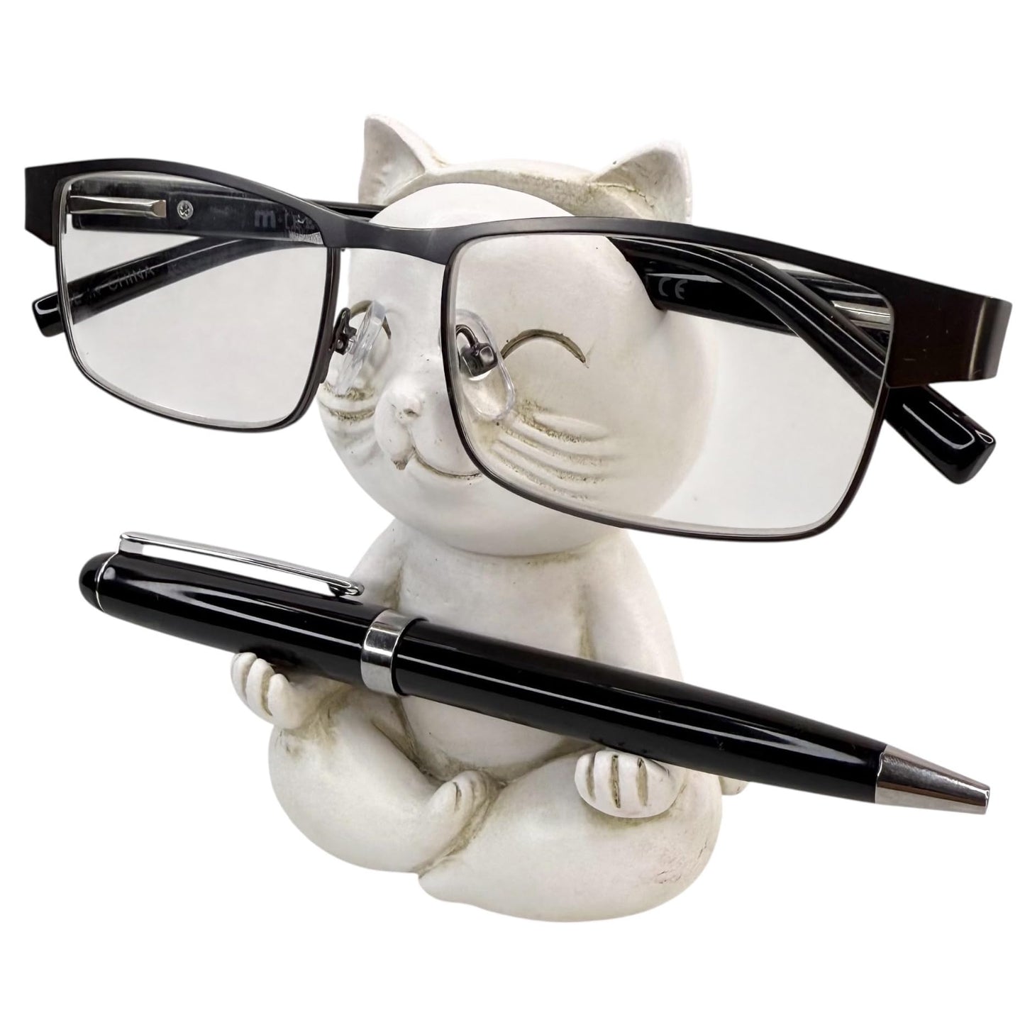Top Brass Yoga Cat Eyeglasses & Pen Holder – Whimsical Reading Glasses Sunglasses Stand – Funny Desk Nightstand Glasses Keeper Rack Display – Meditating Zen Lotus Pose Figurine