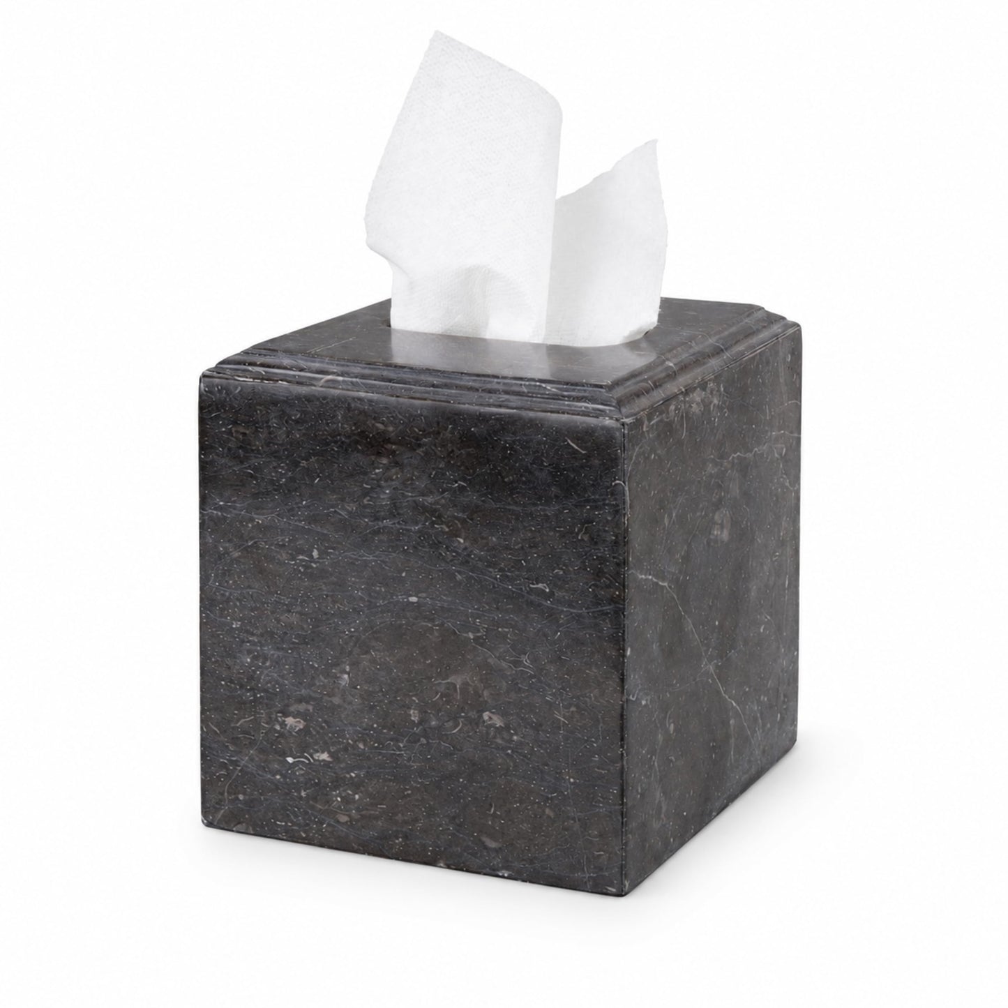 Creative Home Natural Charcoal Marble Square Tissue Box Cover, Dark Grey