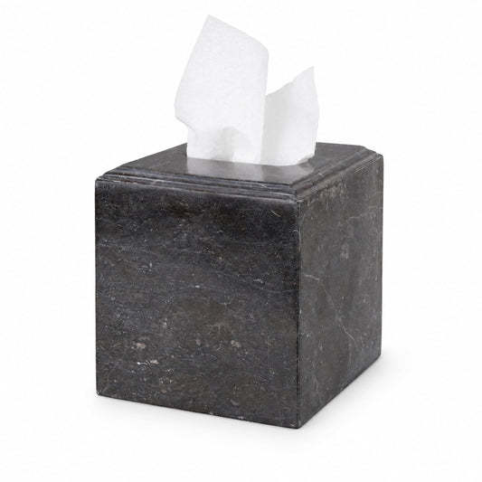 Creative Home Natural Charcoal Marble Square Tissue Box Cover, Dark Grey