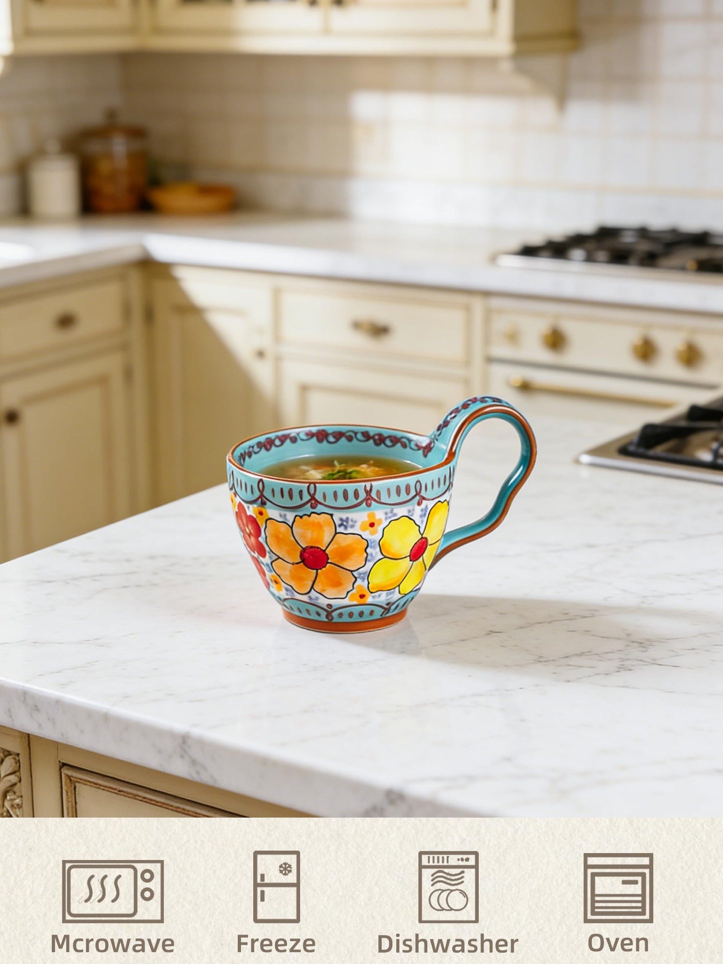 silesia 18 oz Handmade Cereal Bowl with Loop Handle (Glazed Blue)