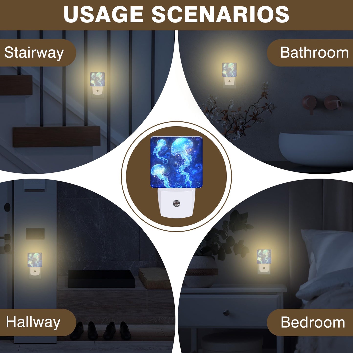 FOISIIAEA Night Light Magic Glowing Jellyfish Night Lights Plug into Wall Smart Dusk to Dawn Sensor 0.5W Energy Efficient Led Lamp for Men Women Bedroom Bathroom Hallway Stairway Decor