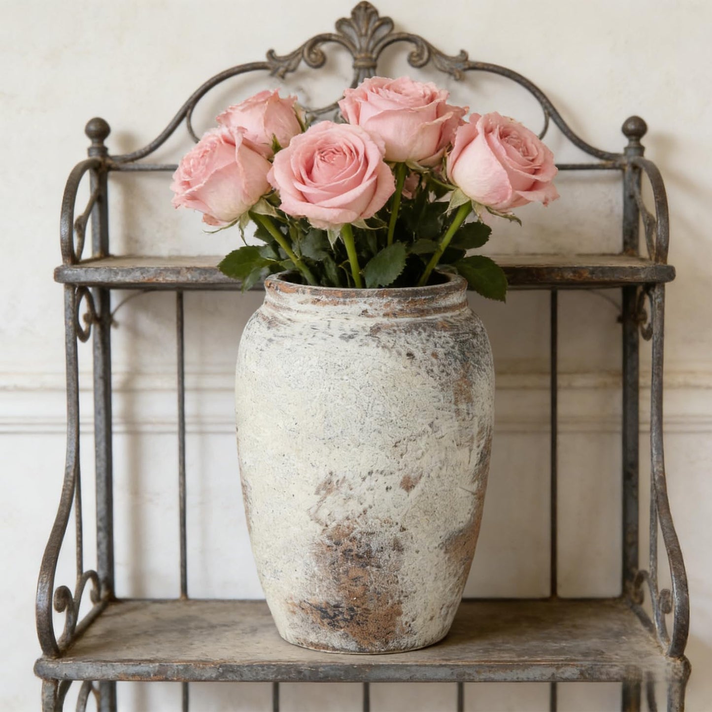 Aisamco Ceramic Flower Vase,8.3 inch Tall Farmhouse Rustic Vase Floral Pottery Vases Decorative Terracotta Vases for Home Decor Floor Kitchen Dining Desk Shelf Coffee