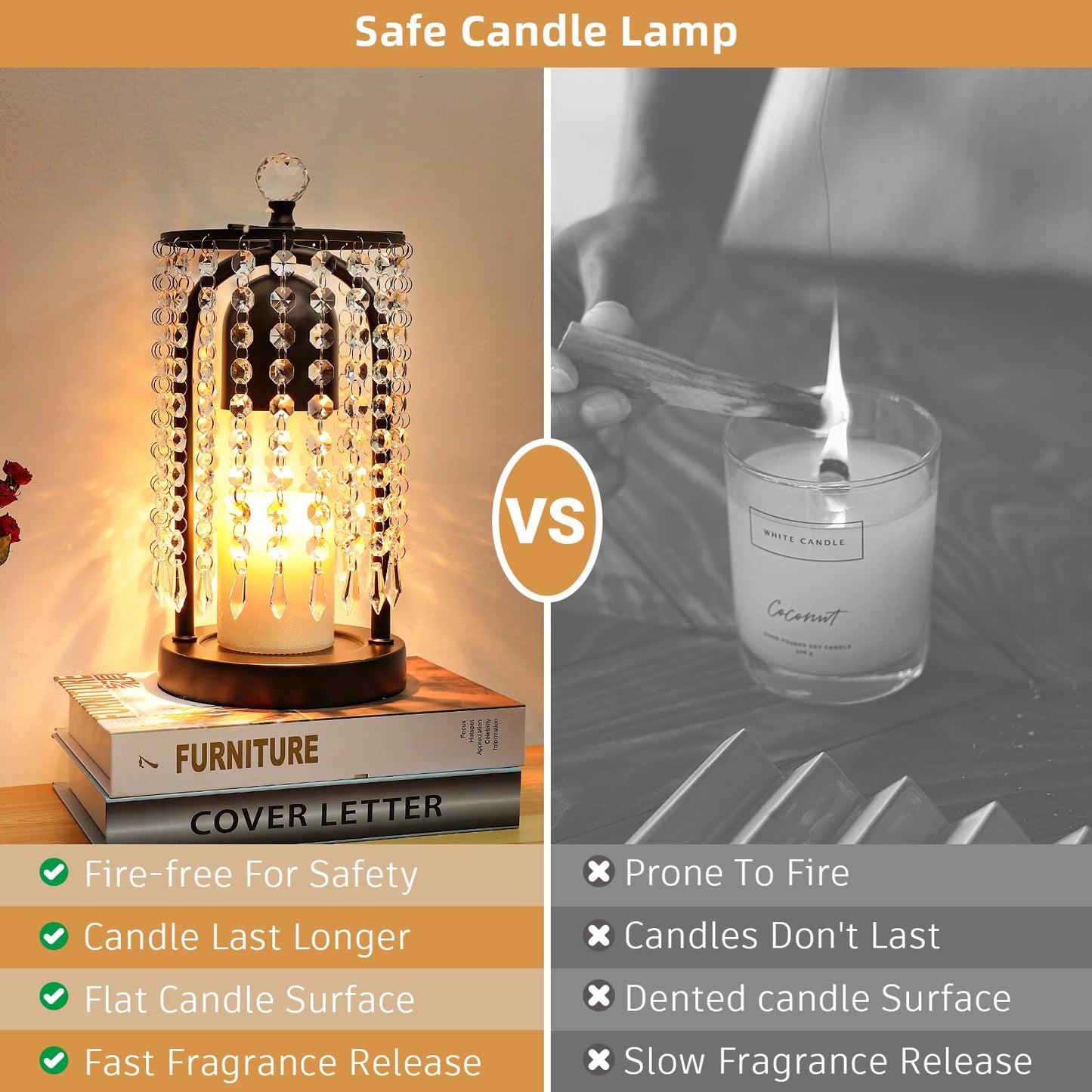 KunruiTAI Candle Warmer Lamp with Timer and Dimmer - Electric Candle Warmer,Crystal Candle Lamp for Bedroom Decor, Flameless Scented Candle Light Warmer,House Warming Gifts New Home for Women