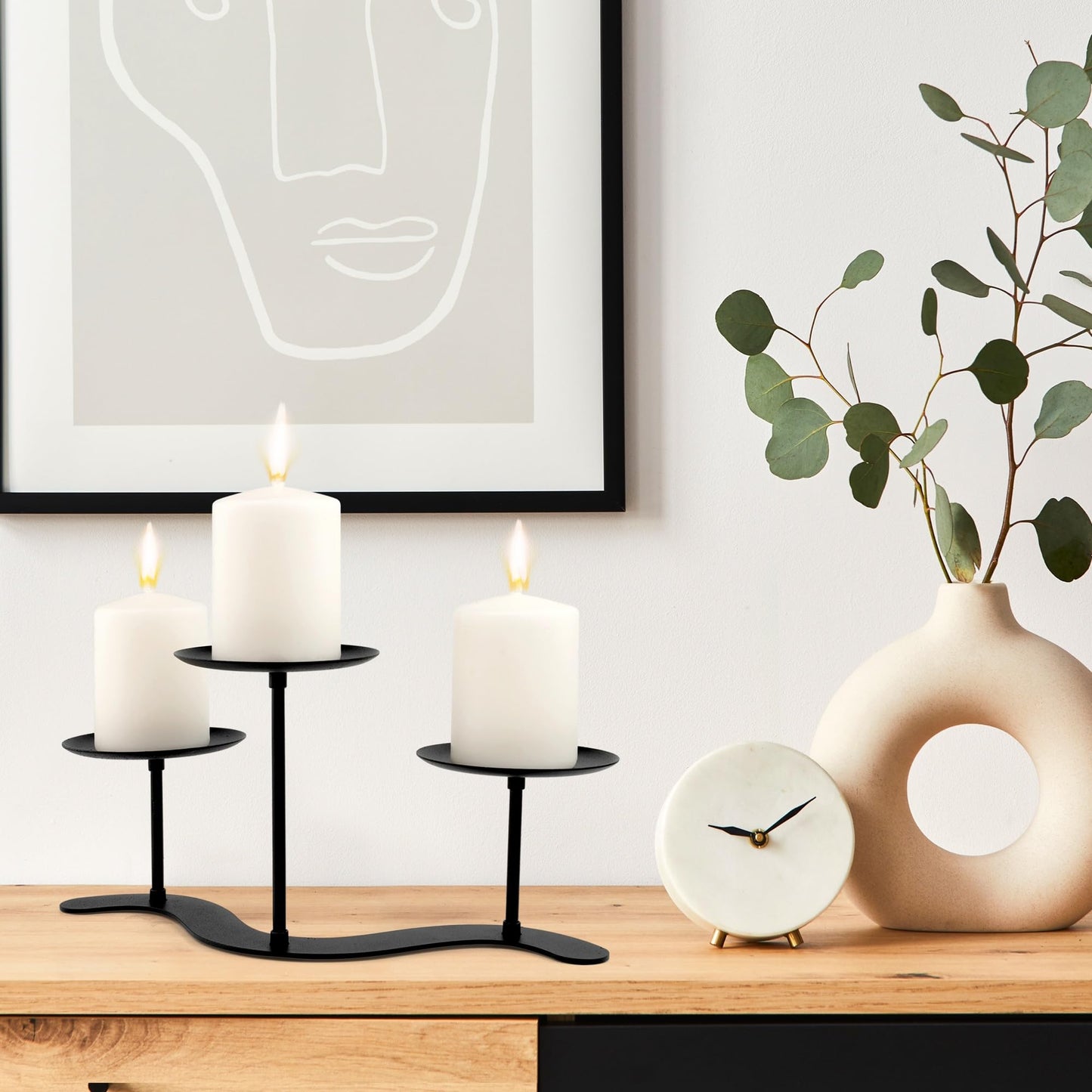 3-Arm Iron Candelabra Candle Holder -10 Inch Waved for Pillar Candles