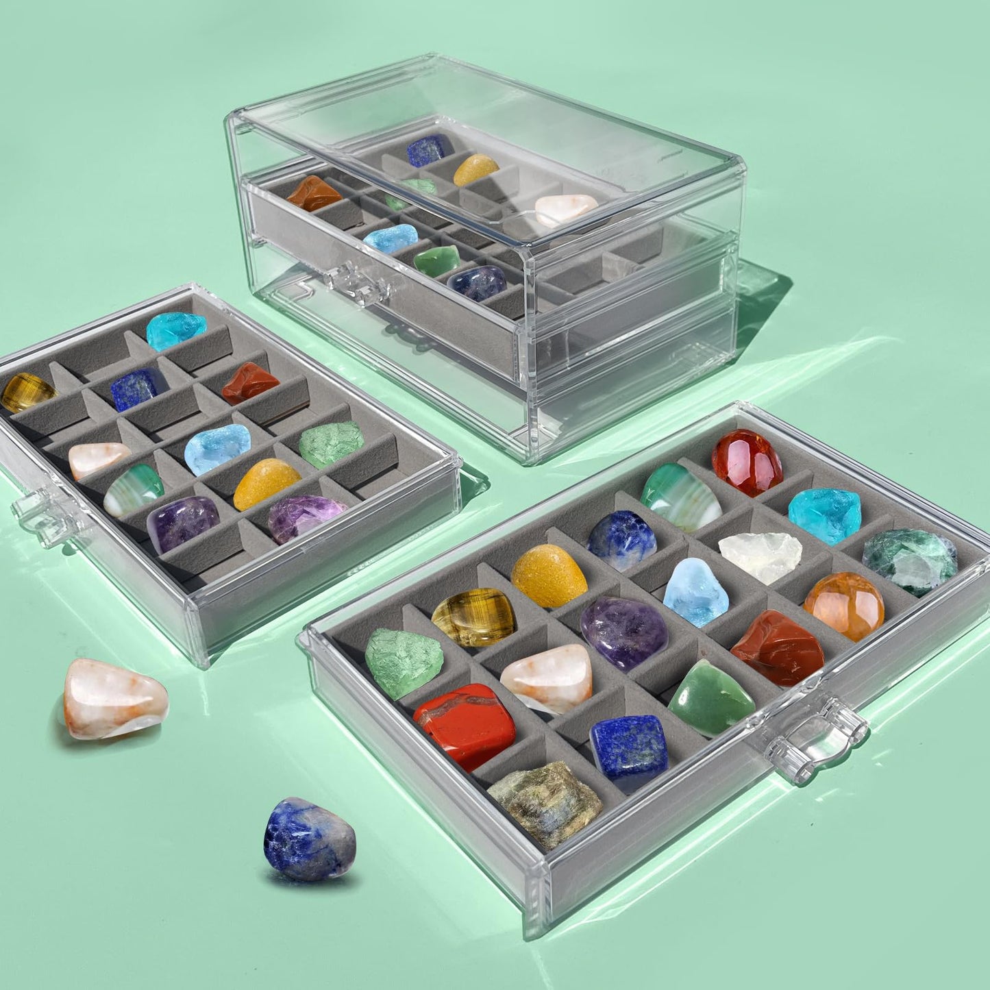 Rock Display Case, Rock Collection Box for Kids & Adults | Crystal Display Shelf, Organizer & Case for Gemstone, Fossil, Mineral | Rock Collection Display Case for All Collectibles