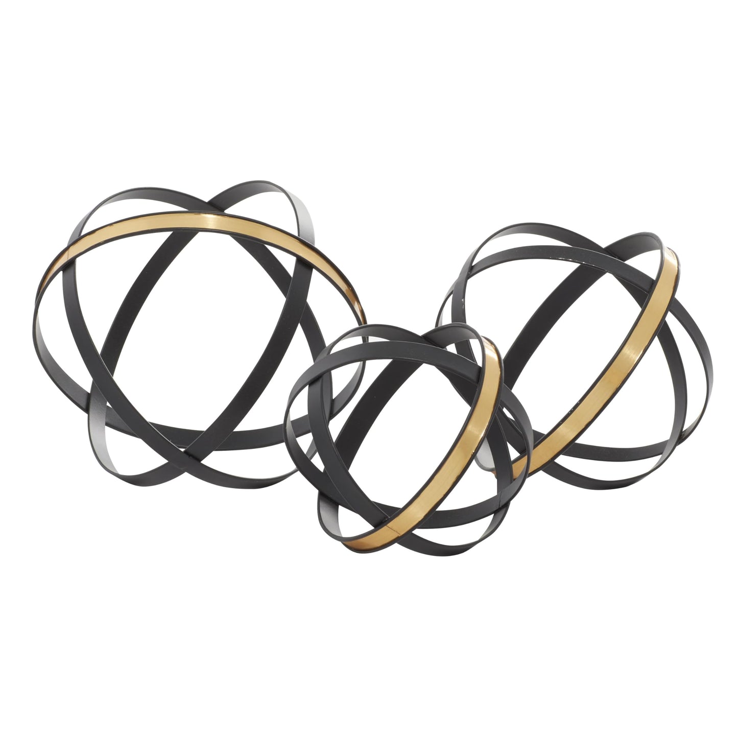 Deco 79 Metal Geometric Decorative Sculpture Home Decor Statues with Gold Accents, Set of 3 Accent Figurines 6", 5", 4"H, Black
