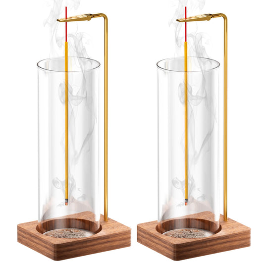 Incense Holder for Sticks, Insence-Stick Holder, Anti-Ash Flying No Mess Incense Burner, Incense Stick Holder with Glass Ash Catcher, for Yoga Spa Meditation Home Decor(2 Pack)