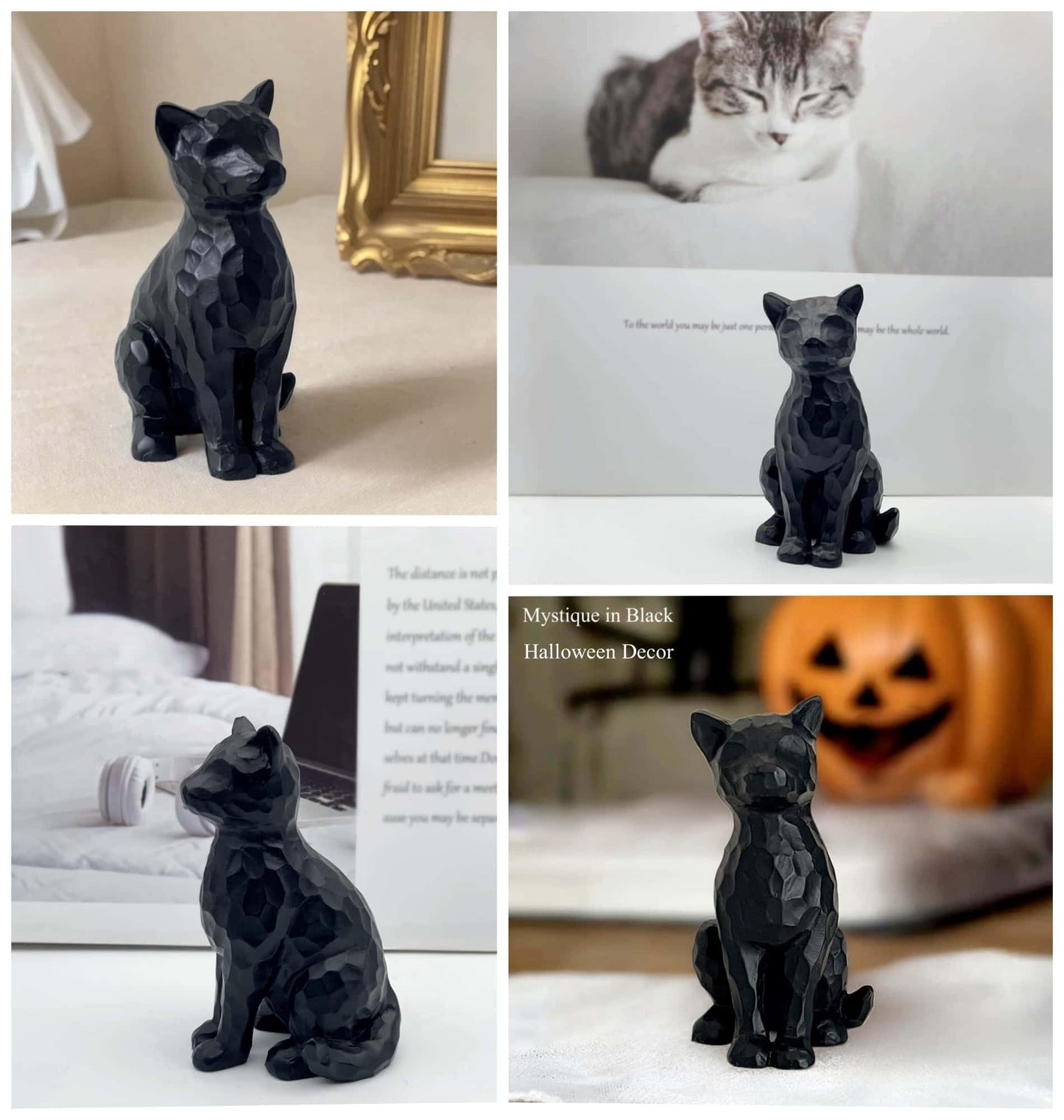 JWT Astyle Black Cat Figurines Statue Home Decor Gifts for Women Cat Lovers ,Colletiable Carved Resin Cat Memorial Gift Knick Knacks for Shelf Desktop Office Decorations