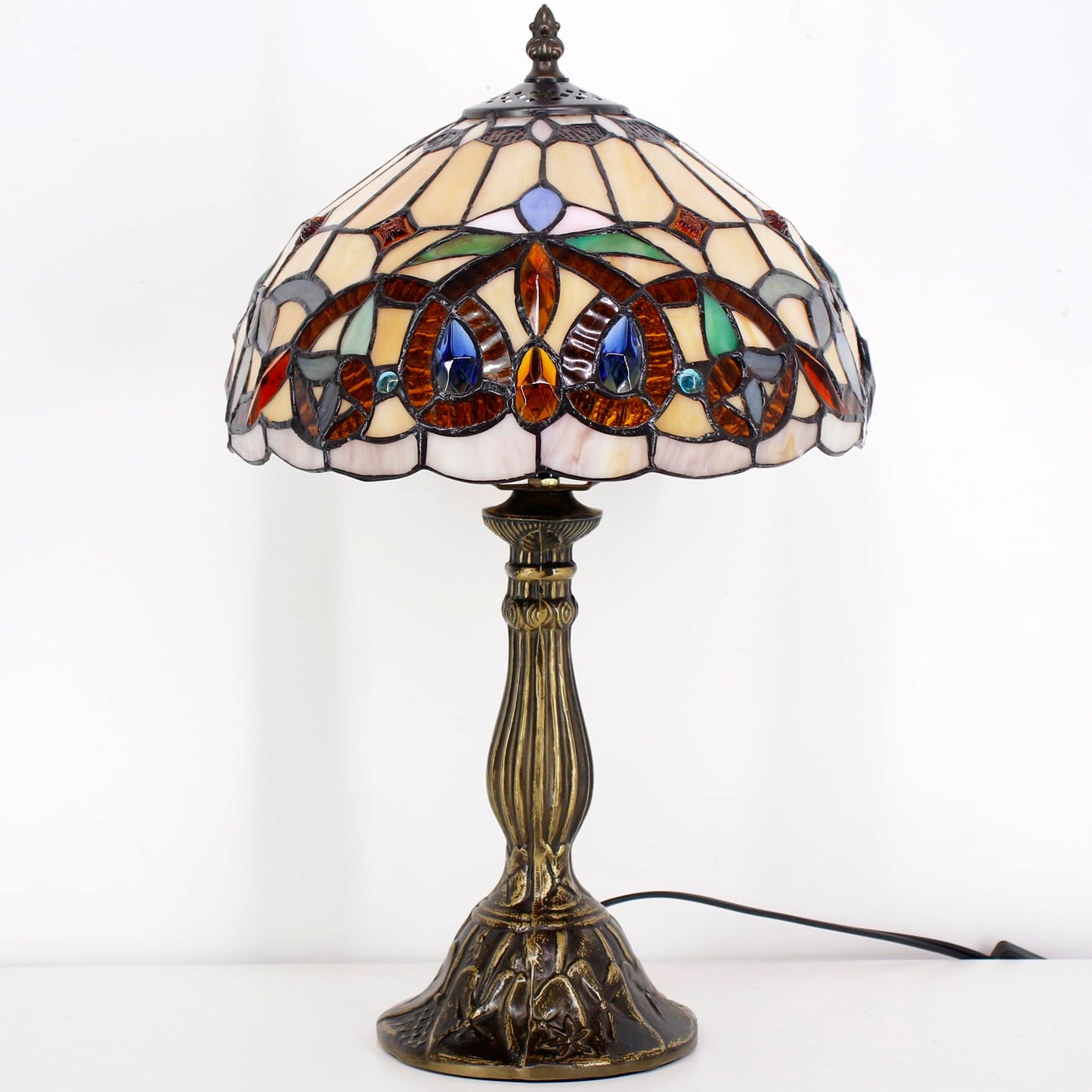 WERFACTORY Tiffany Style Table Lamp Stained Glass Serenity Victorian Lamp