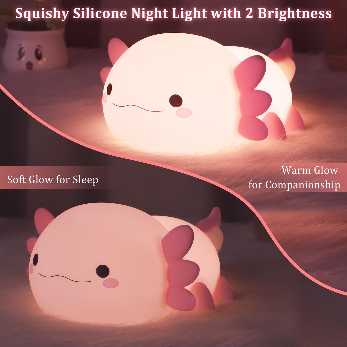 Axolotl Night Light, Squishy Axolotl Gifts, Cute Animal Nursery Lamp with Dimmer & Timer & Rechargeable for Room Decor, Pink Gifts for Birthday Xmas for Girlfriend, New Mother, Women