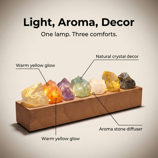 7 Chakra Crystal Night Light with Solid Wood Base, Natural Raw Stones Bedside Lamp for Meditation & Stress Relief, 3 Color Dimming Modes USB Powered Table Lamp, Zen Home Decor Yoga Gifts(Vintage)