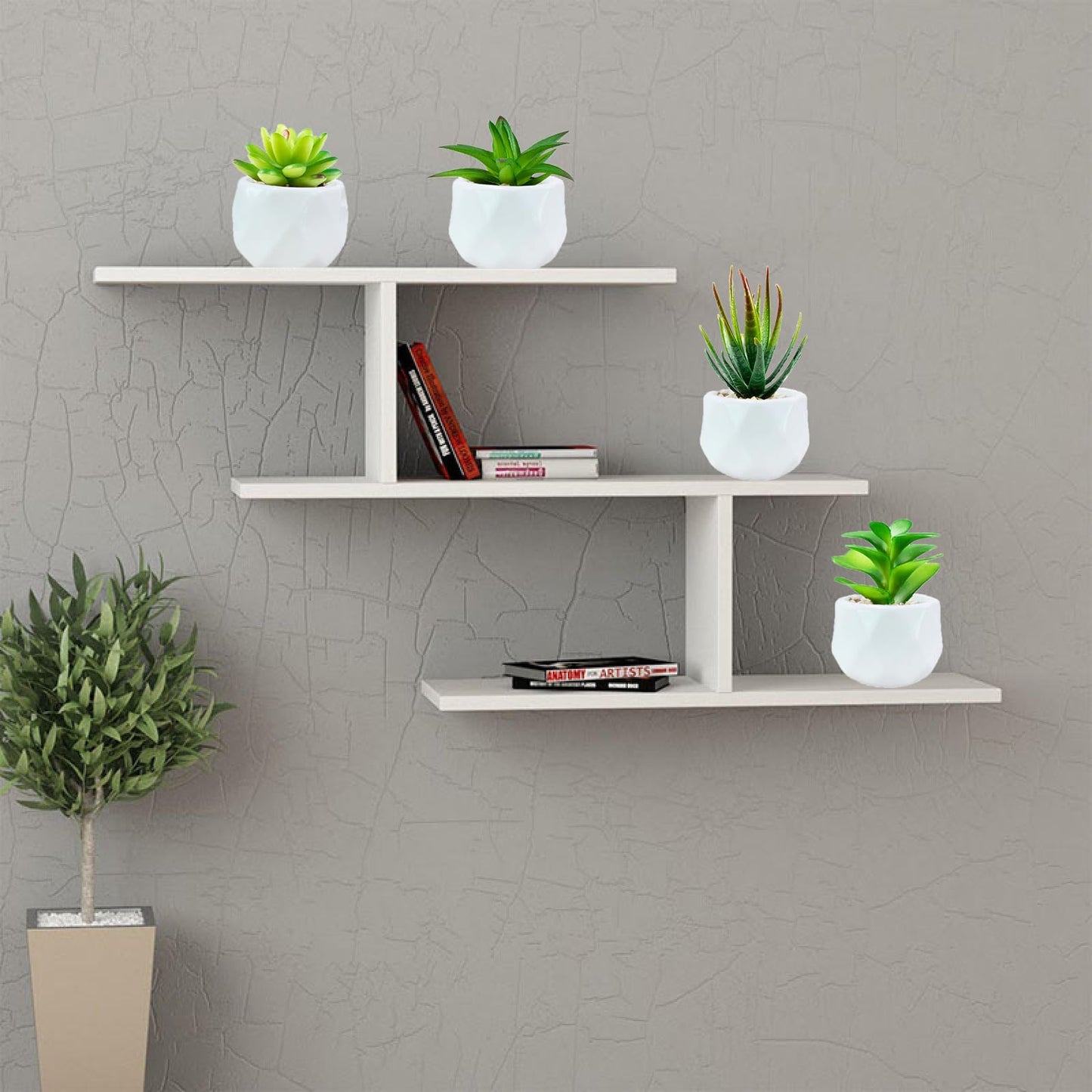 Succulents Artificial Plants Indoors in Mini White Ceramic Pots, Fake Succulents Outdoor, Aesthetic Green Succulents Decor Faux Desk Plant for Bathroom, Bedroom,Living Room,Office,Shelf (White)