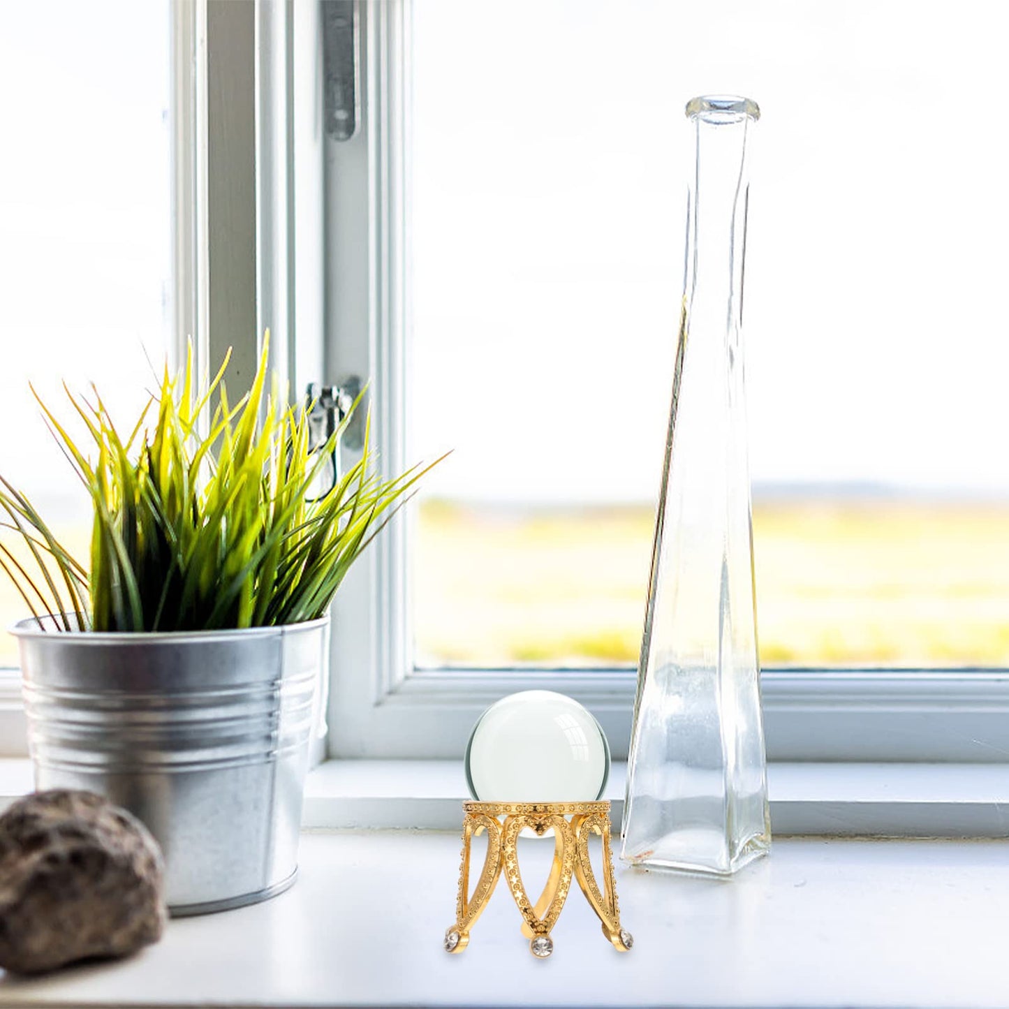 Wakauto 2Pcs Gold Crystal Ball Stand for Display Crystal Sphere Egg Stand Globe Stone Holders Mini Crown Base for 1.57-1.97 Inch Glass Balls Quartz Orb Egg Golden