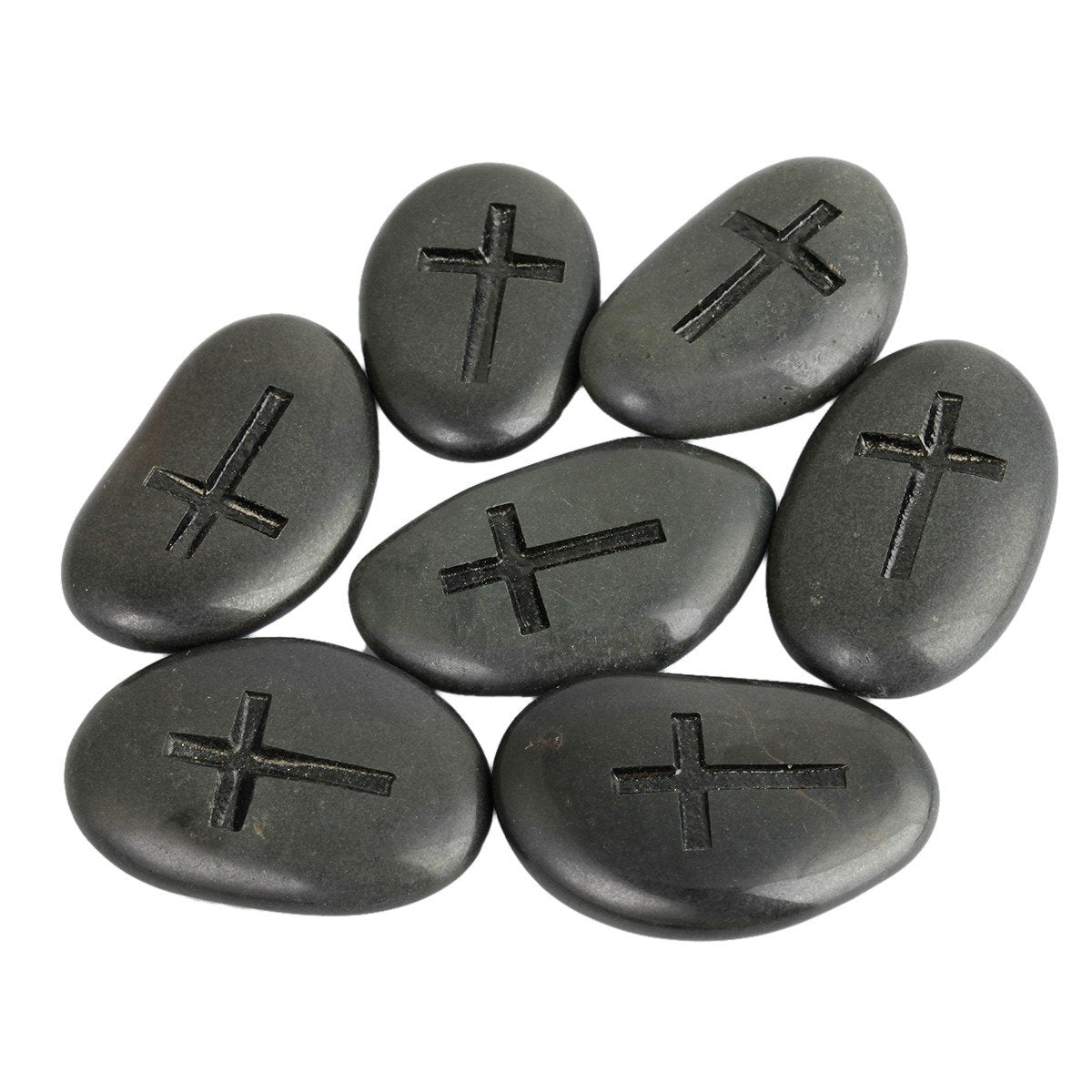 Rockcloud Pack of 4 Black Engraved Inspirational Stones Love Stones,Cross