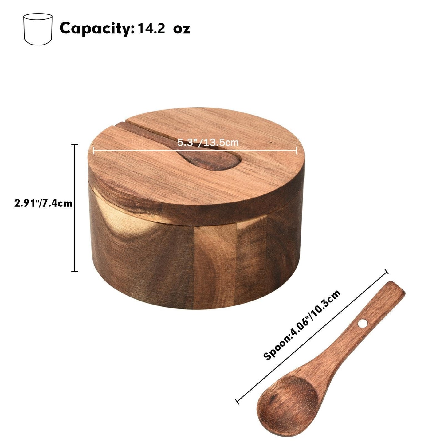 JUSTEMI Wood Salt and Pepper Box, 3 Compartment Salt and Pepper Cellar With Lid and Spoon,Spice Condiment Container for Kitchen Countertop