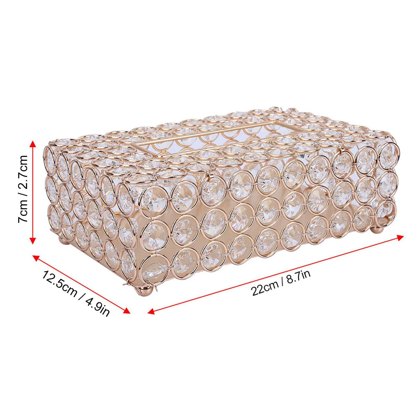 Rectangular Artificial Crystal Tissue Box Cover Stainless Steel Tissue Holder for Home and Car (Rose Gold)